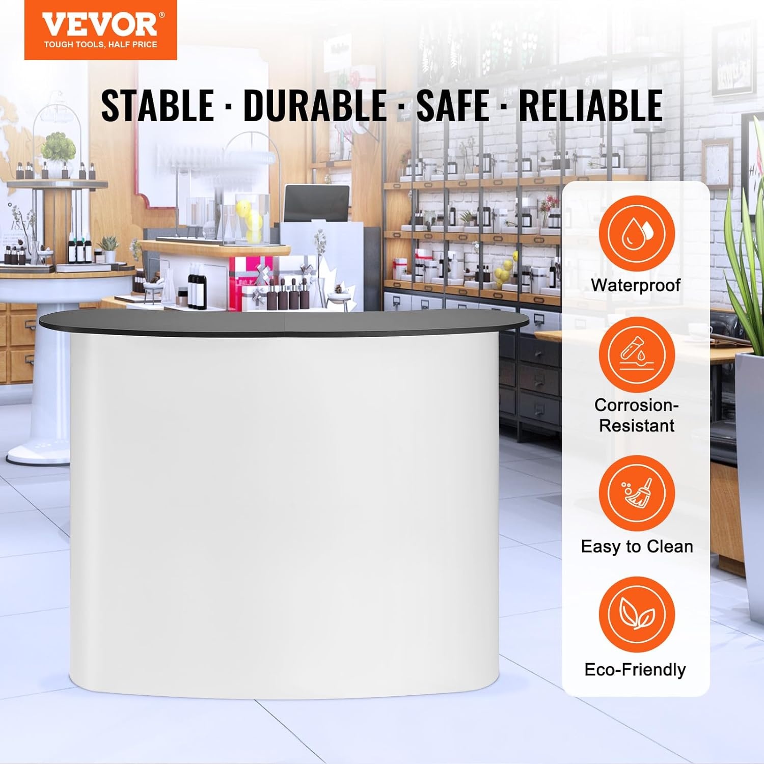 image:imageVEVOR Folding Portable Bar Table 433 x 152 x 348 in with Carry Bag 2 Storage Shelves and Detachable Skirt Quick and Easy Setup Foldable Mobile Bartending Station for Events Party Tradeshow51 Length