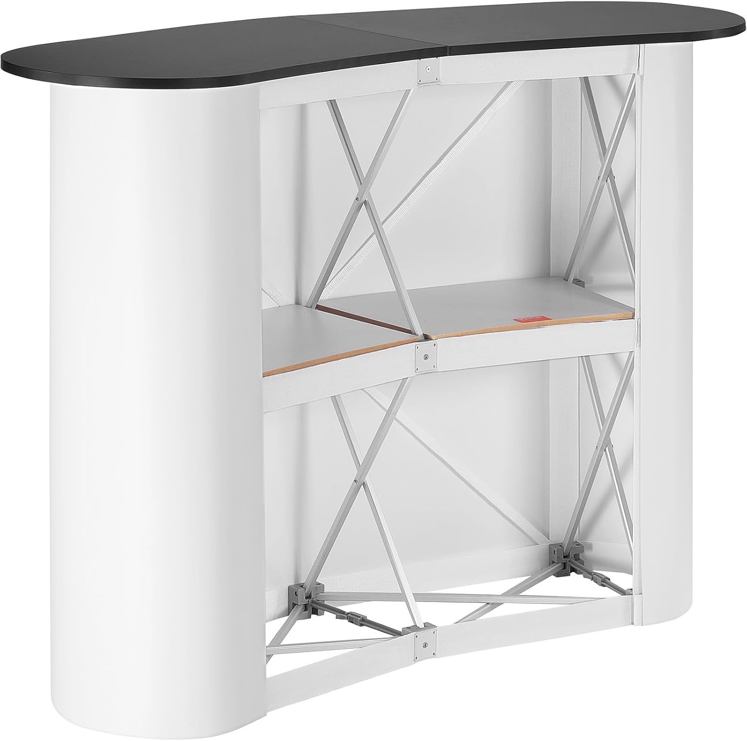 image:imageVEVOR Folding Portable Bar Table 433 x 152 x 348 in with Carry Bag 2 Storage Shelves and Detachable Skirt Quick and Easy Setup Foldable Mobile Bartending Station for Events Party Tradeshow51 Length
