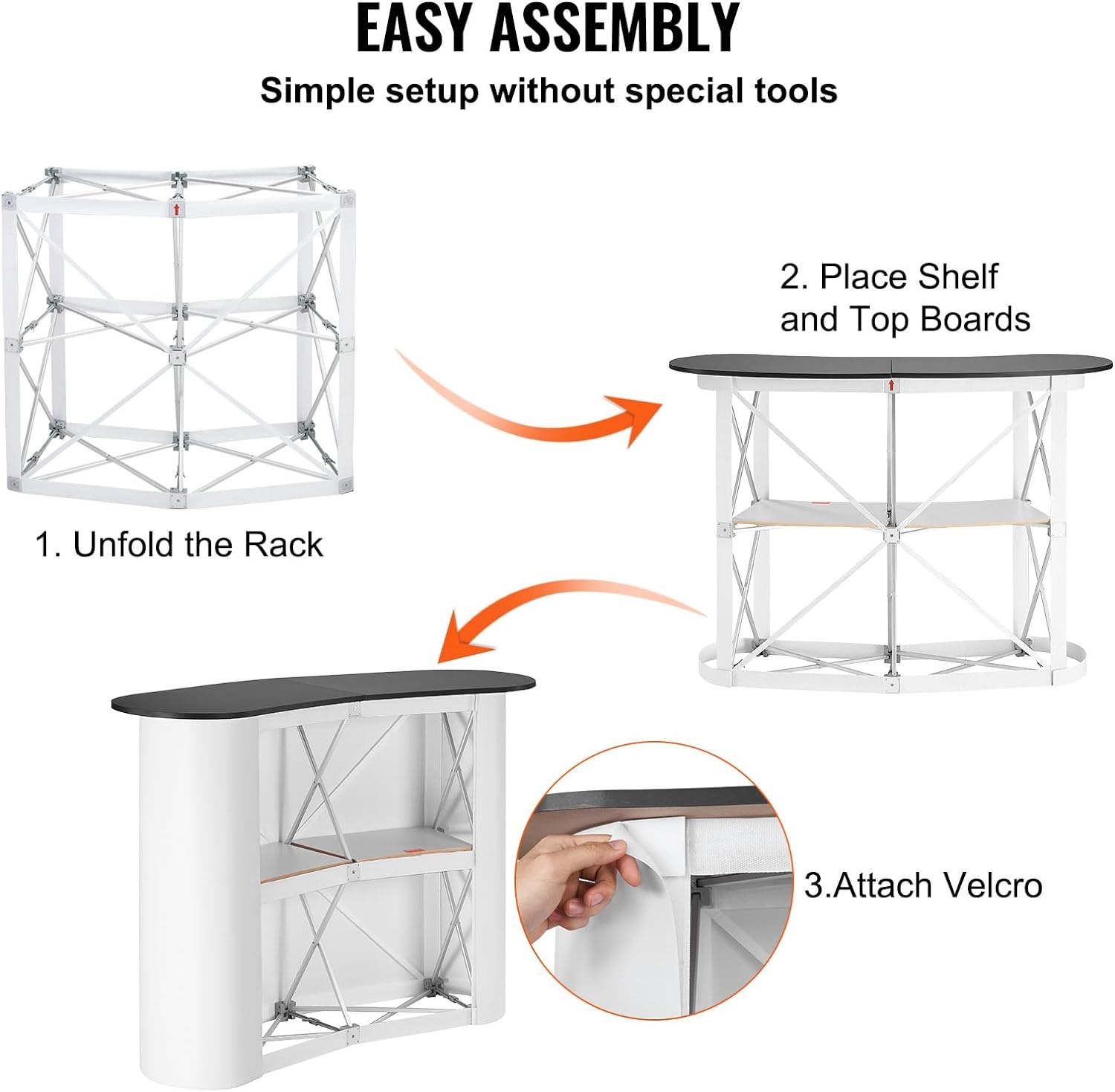 image:imageVEVOR Folding Portable Bar Table 433 x 152 x 348 in with Carry Bag 2 Storage Shelves and Detachable Skirt Quick and Easy Setup Foldable Mobile Bartending Station for Events Party Tradeshow51 Length