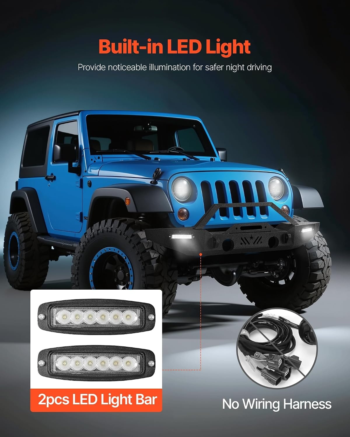image:imageVEVOR Front Bumper Compatible with 20072024 Jeep Wrangler JKJKU JLJLU amp Gladiator JT with 2PCS LED Light Bars Winch Plate amp Fog Light Housing HeavyDuty Steel Front Bumper with ECoatingJK JL JT with LED light