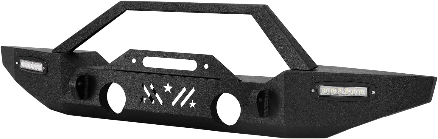image:imageVEVOR Front Bumper Compatible with 20072024 Jeep Wrangler JKJKU JLJLU amp Gladiator JT with 2PCS LED Light Bars Winch Plate amp Fog Light Housing HeavyDuty Steel Front Bumper with ECoatingJK JL JT with LED light