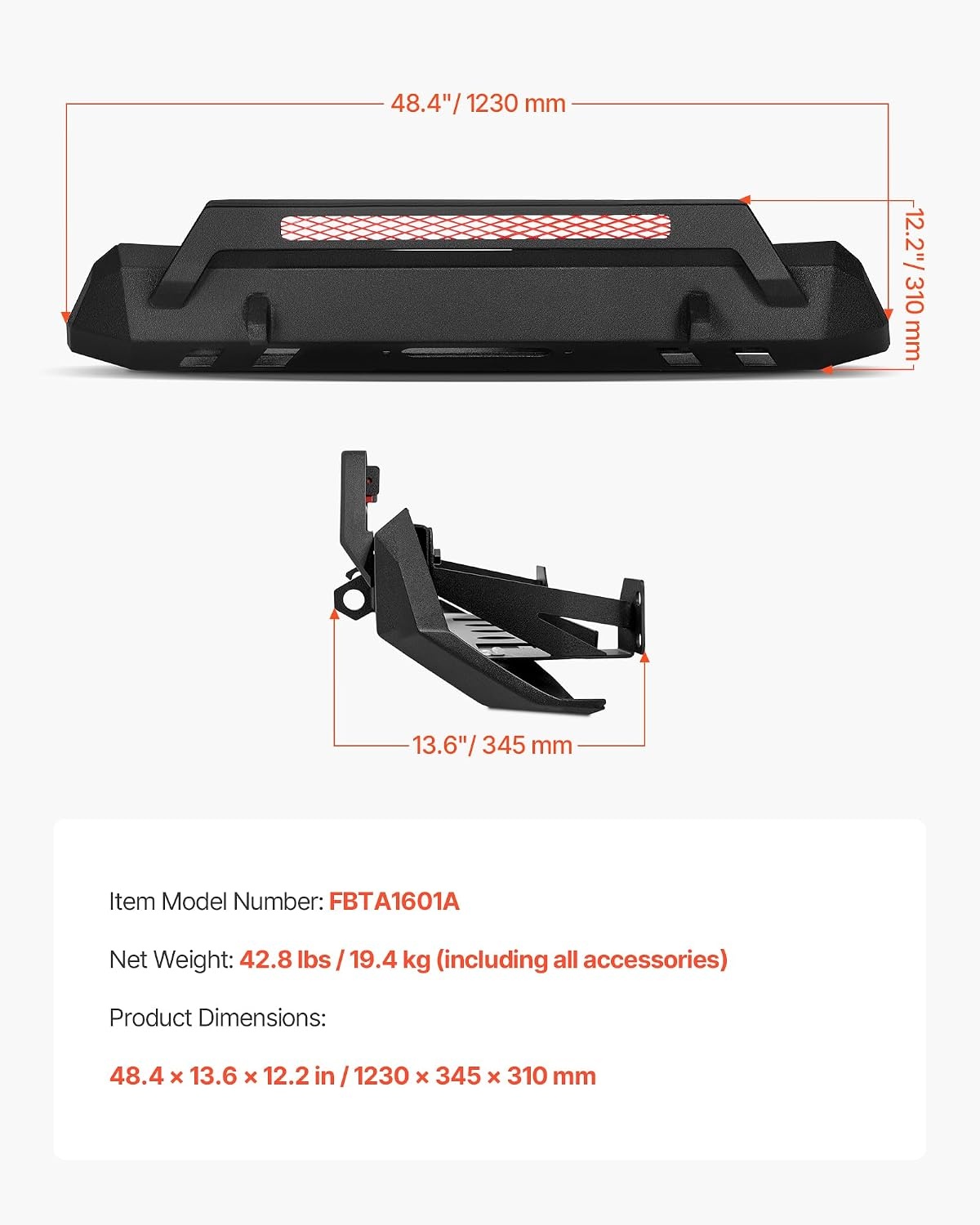 image:imageVEVOR Front Bumper Compatible with 20162023 Toyota Tacoma Excluding Tacoma TRDTacoma TRD Sport Pickup Truck Bumper with Winch Plate amp DRing Mounts Steel Front Bumpers with ECoating amp Bull Bar