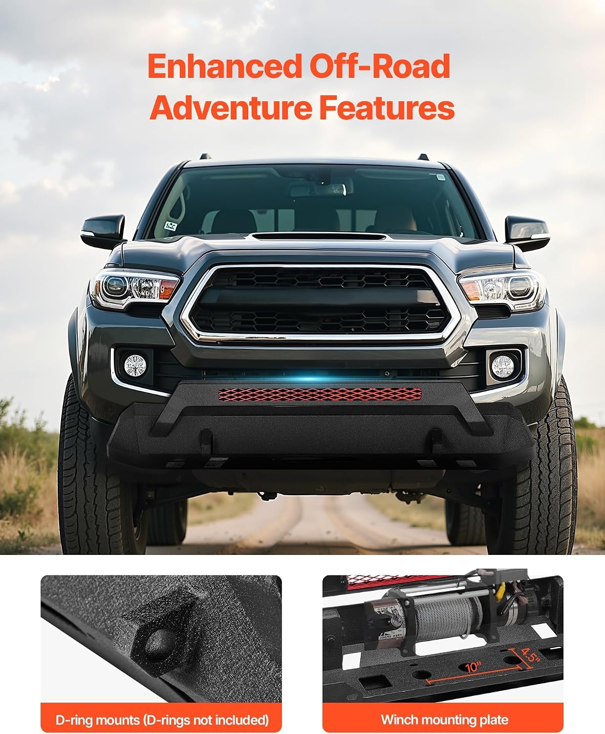 image:imageVEVOR Front Bumper Compatible with 20162023 Toyota Tacoma Excluding Tacoma TRDTacoma TRD Sport Pickup Truck Bumper with Winch Plate amp DRing Mounts Steel Front Bumpers with ECoating amp Bull Bar