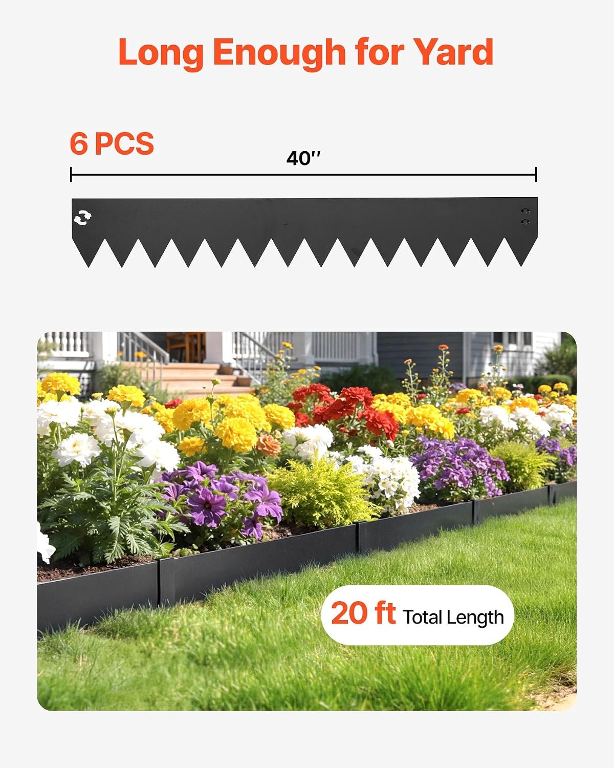 image:imageVEVOR Galvanized Steel Landscape Edging 6Pack 40 x 6 Inch Metal Edging for Landscaping with 6 Mounting Clips Bendable Metal Garden Edge Border for Flower Bed Yard Pathway Black40 L x 6 H 6 Pack