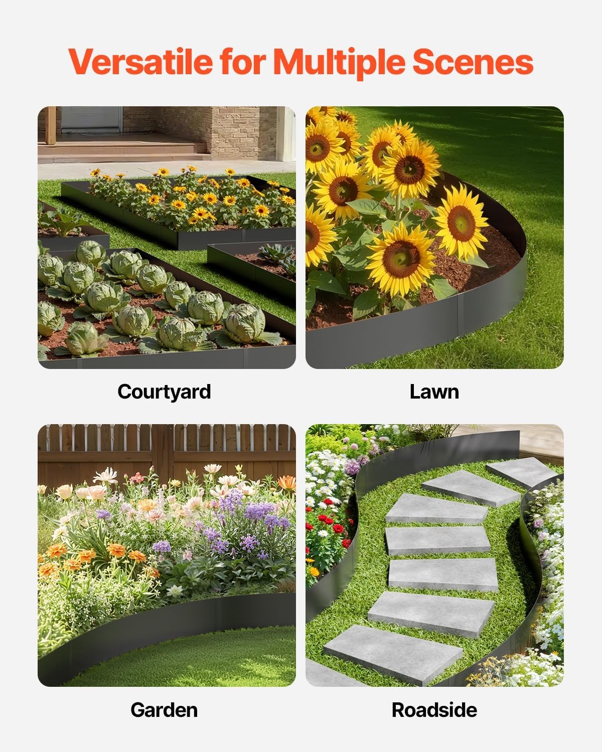 image:imageVEVOR Galvanized Steel Landscape Edging 6Pack 40 x 6 Inch Metal Edging for Landscaping with 6 Mounting Clips Bendable Metal Garden Edge Border for Flower Bed Yard Pathway Black40 L x 6 H 6 Pack