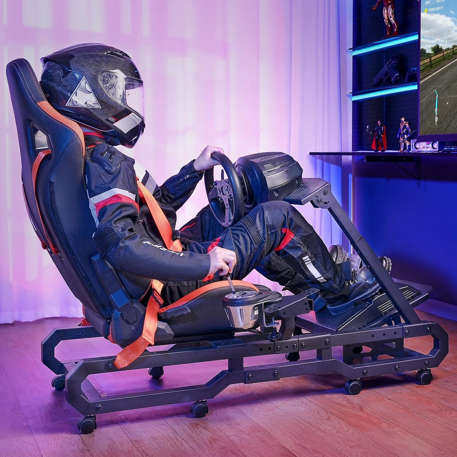 image:imageVEVOR Gaming Racing Wheel Stand Compatible with Logitech G923G920G29 amp Thrustmaster T248P HeavyDuty Adjustable Steering Wheel Stand Cockpit 330 lbs Capacity Compact for Sim Racing HeavyDuty Adjustable Steering Cockpit 330 lbs Capacity Compact for Sim Racing Premium Carbon SteelLarge Base with Wheels