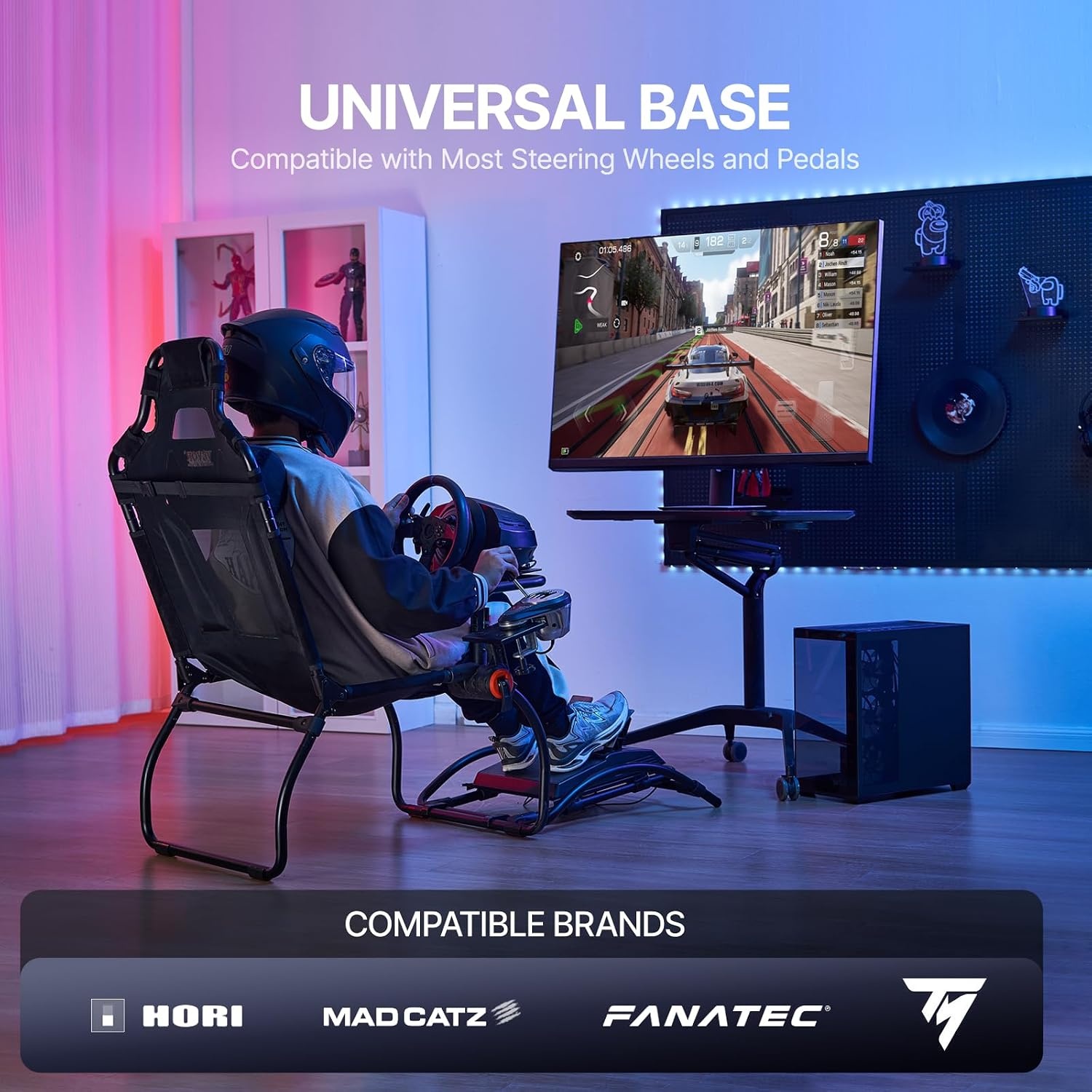 image:imageVEVOR Gaming Racing Wheel Stand Compatible with Logitech G923G920G29 amp Thrustmaster T248P HeavyDuty Adjustable Steering Wheel Stand Cockpit 330 lbs Capacity Compact for Sim Racing HeavyDuty Adjustable Steering Cockpit 330 lbs Capacity Compact for Sim Racing Premium Carbon SteelPortable Small Base