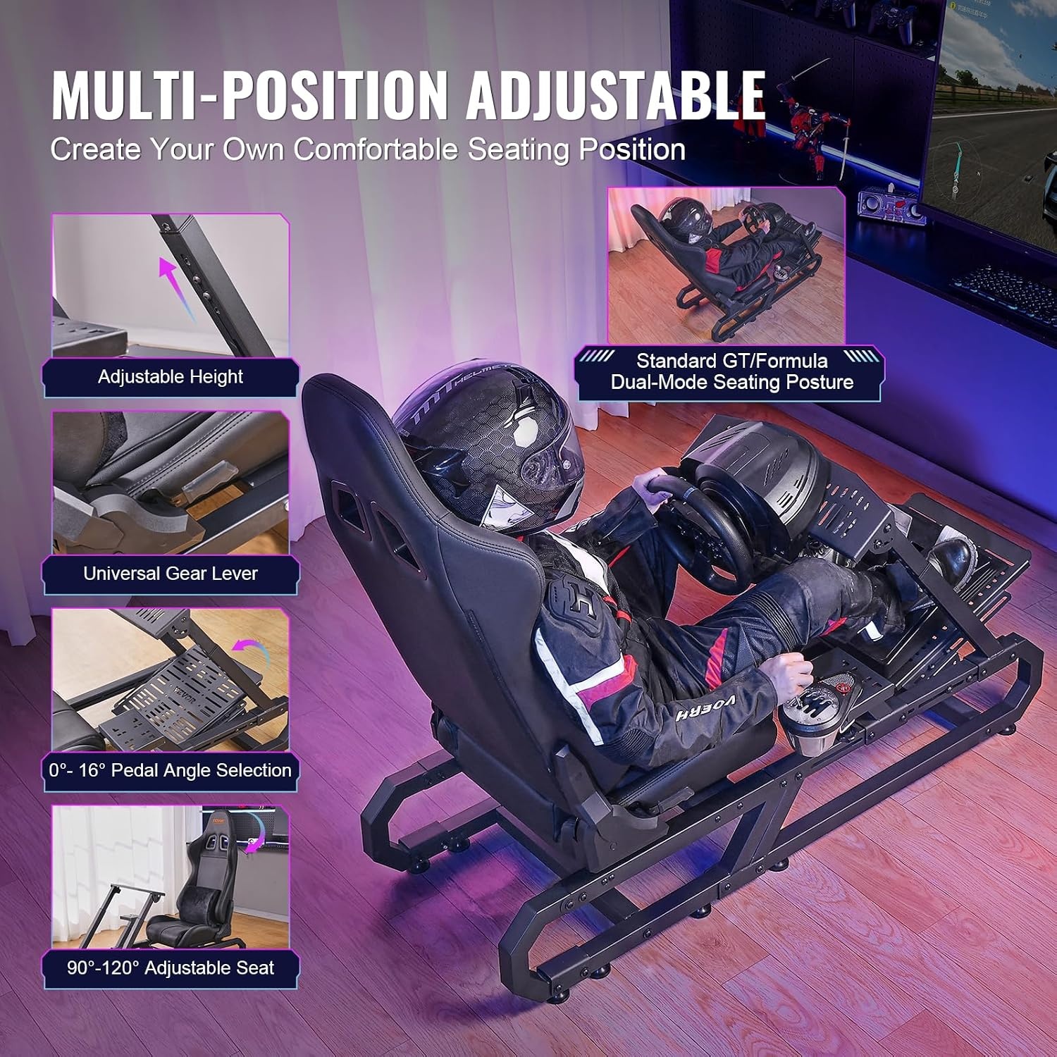 image:imageVEVOR Gaming Racing Wheel Stand Compatible with Logitech G923G920G29 amp Thrustmaster T248P HeavyDuty Adjustable Steering Wheel Stand Cockpit 330 lbs Capacity Compact for Sim Racing HeavyDuty Adjustable Steering Cockpit 330 lbs Capacity Compact for Sim Racing Premium Carbon SteelSmall Base without Wheels