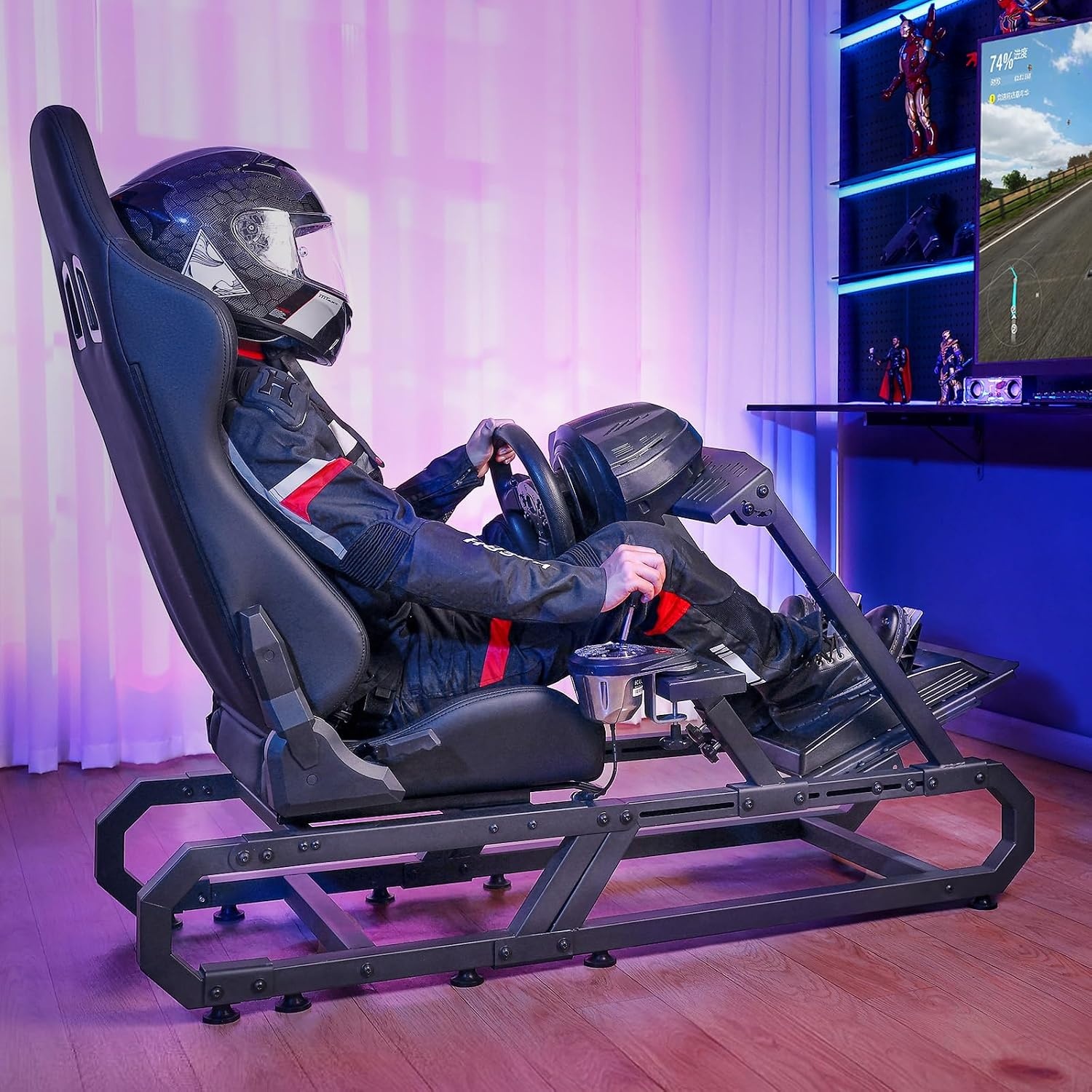 image:imageVEVOR Gaming Racing Wheel Stand Compatible with Logitech G923G920G29 amp Thrustmaster T248P HeavyDuty Adjustable Steering Wheel Stand Cockpit 330 lbs Capacity Compact for Sim Racing HeavyDuty Adjustable Steering Cockpit 330 lbs Capacity Compact for Sim Racing Premium Carbon SteelSmall Base without Wheels