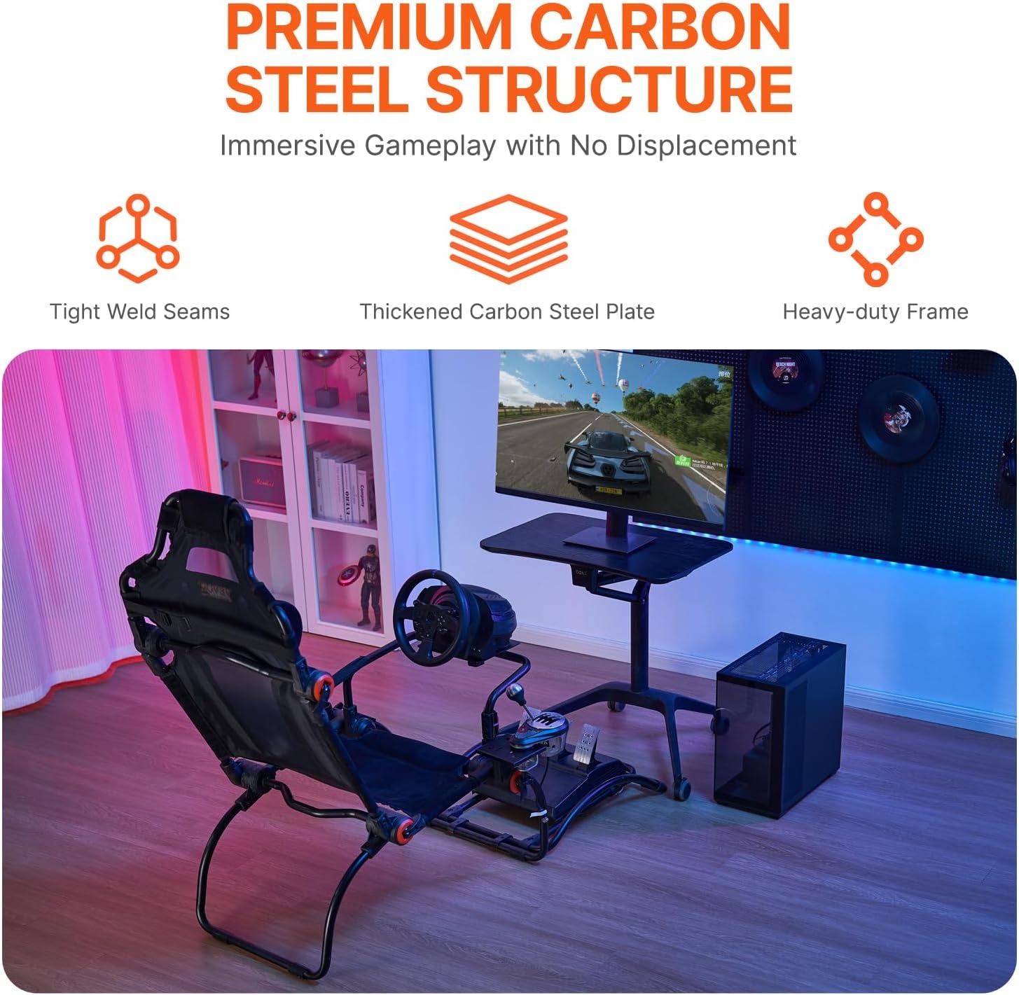 image:imageVEVOR Gaming Racing Wheel Stand Compatible with Logitech G923G920G29 amp Thrustmaster T248P HeavyDuty Adjustable Steering Wheel Stand Cockpit 330 lbs Capacity Compact for Sim Racing HeavyDuty Adjustable Steering Cockpit 330 lbs Capacity Compact for Sim Racing Premium Carbon SteelPortable Large Base