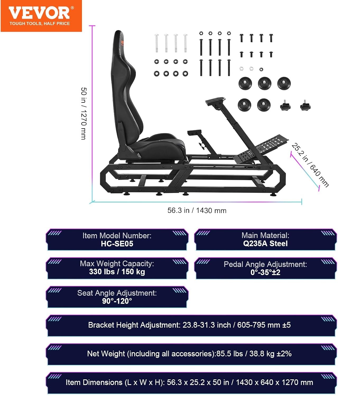 image:imageVEVOR Gaming Racing Wheel Stand Compatible with Logitech G923G920G29 amp Thrustmaster T248P HeavyDuty Adjustable Steering Wheel Stand Cockpit 330 lbs Capacity Compact for Sim Racing HeavyDuty Adjustable Steering Cockpit 330 lbs Capacity Compact for Sim Racing Premium Carbon SteelSmall Base without Wheels