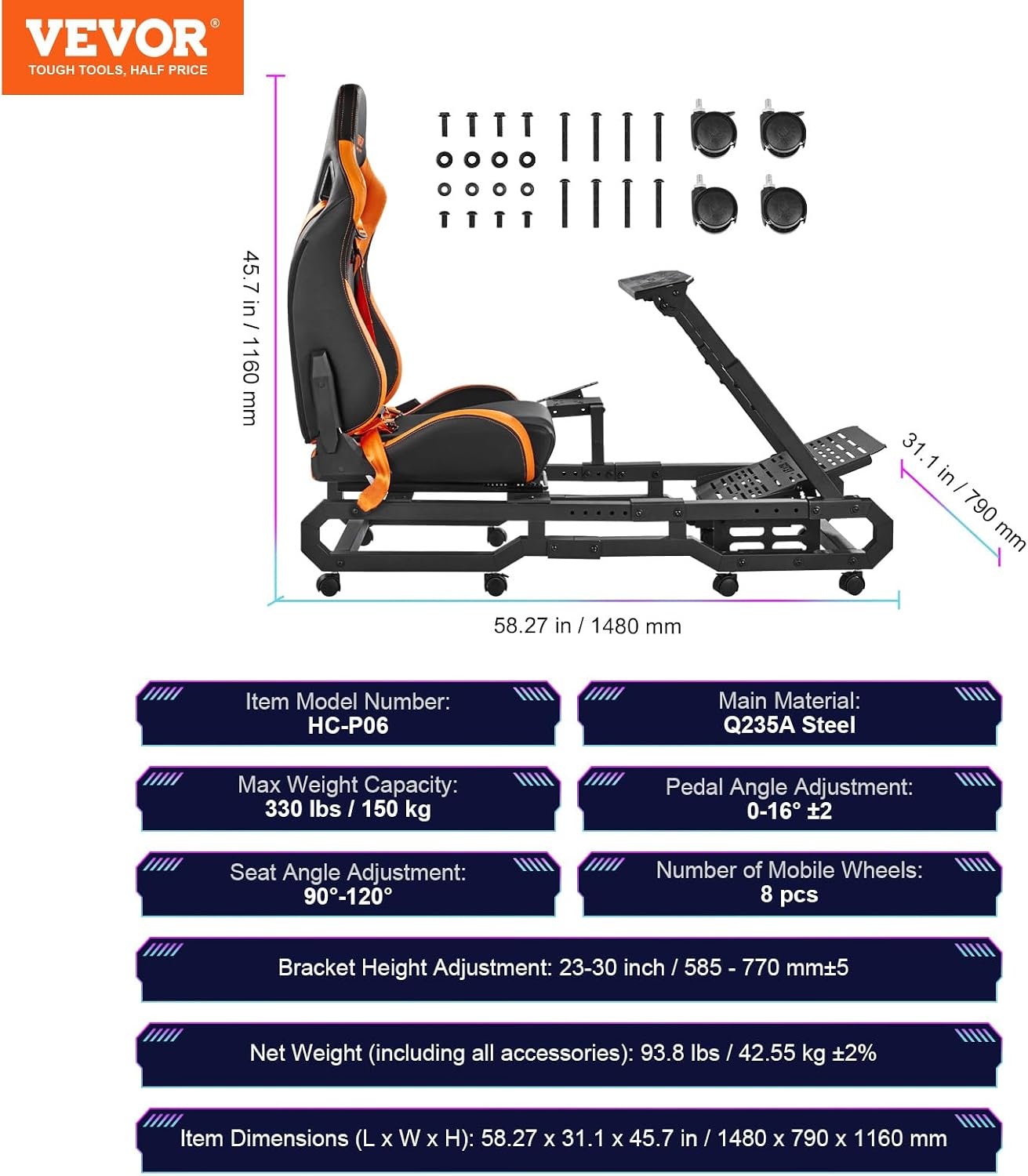 image:imageVEVOR Gaming Racing Wheel Stand Compatible with Logitech G923G920G29 amp Thrustmaster T248P HeavyDuty Adjustable Steering Wheel Stand Cockpit 330 lbs Capacity Compact for Sim Racing HeavyDuty Adjustable Steering Cockpit 330 lbs Capacity Compact for Sim Racing Premium Carbon SteelLarge Base with Wheels