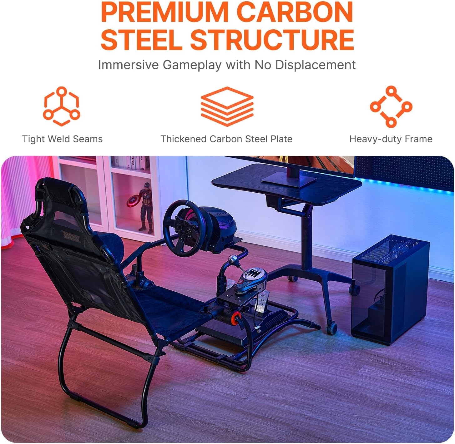 image:imageVEVOR Gaming Racing Wheel Stand Compatible with Logitech G923G920G29 amp Thrustmaster T248P HeavyDuty Adjustable Steering Wheel Stand Cockpit 330 lbs Capacity Compact for Sim Racing HeavyDuty Adjustable Steering Cockpit 330 lbs Capacity Compact for Sim Racing Premium Carbon SteelPortable Small Base