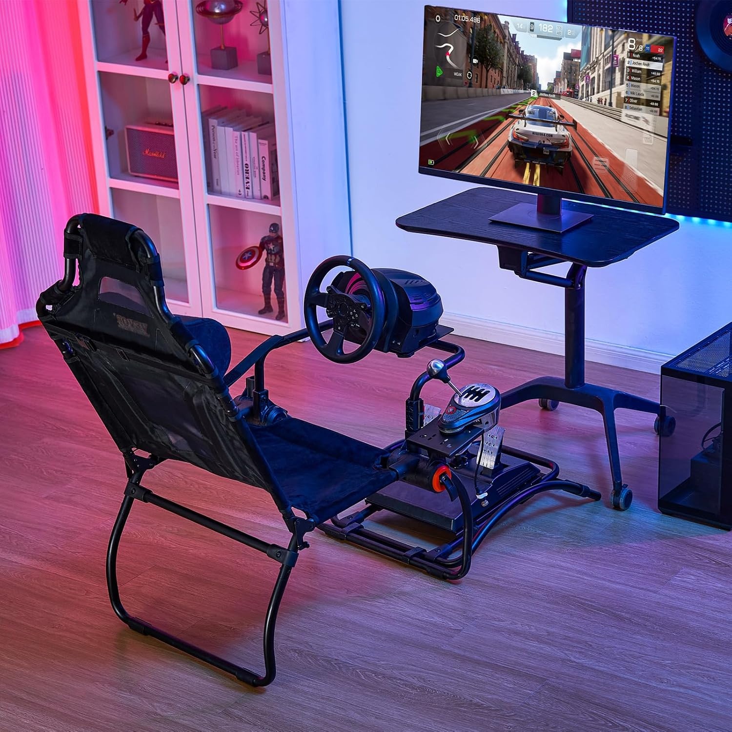 image:imageVEVOR Gaming Racing Wheel Stand Compatible with Logitech G923G920G29 amp Thrustmaster T248P HeavyDuty Adjustable Steering Wheel Stand Cockpit 330 lbs Capacity Compact for Sim Racing HeavyDuty Adjustable Steering Cockpit 330 lbs Capacity Compact for Sim Racing Premium Carbon SteelPortable Small Base