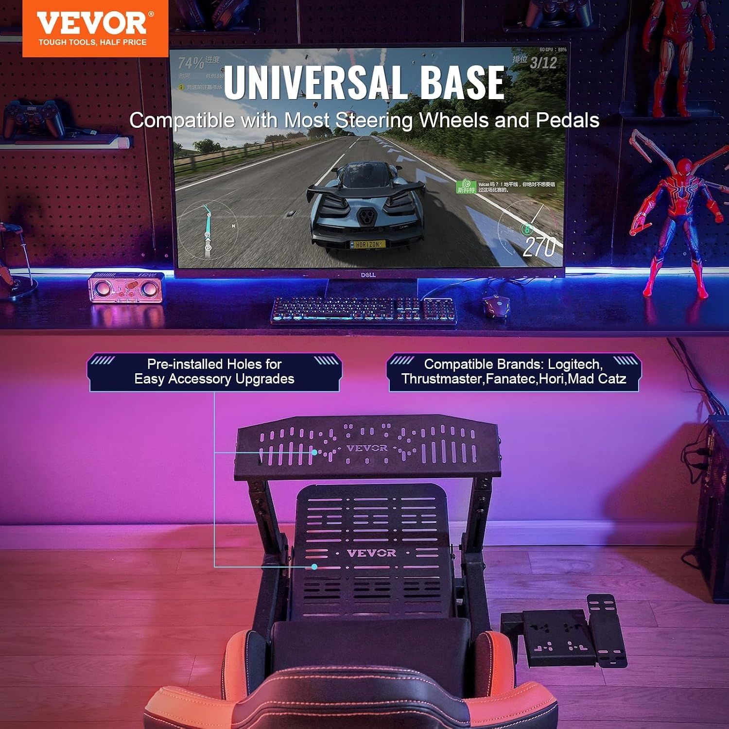 image:imageVEVOR Gaming Racing Wheel Stand Compatible with Logitech G923G920G29 amp Thrustmaster T248P HeavyDuty Adjustable Steering Wheel Stand Cockpit 330 lbs Capacity Compact for Sim Racing HeavyDuty Adjustable Steering Cockpit 330 lbs Capacity Compact for Sim Racing Premium Carbon SteelLarge Base with Wheels