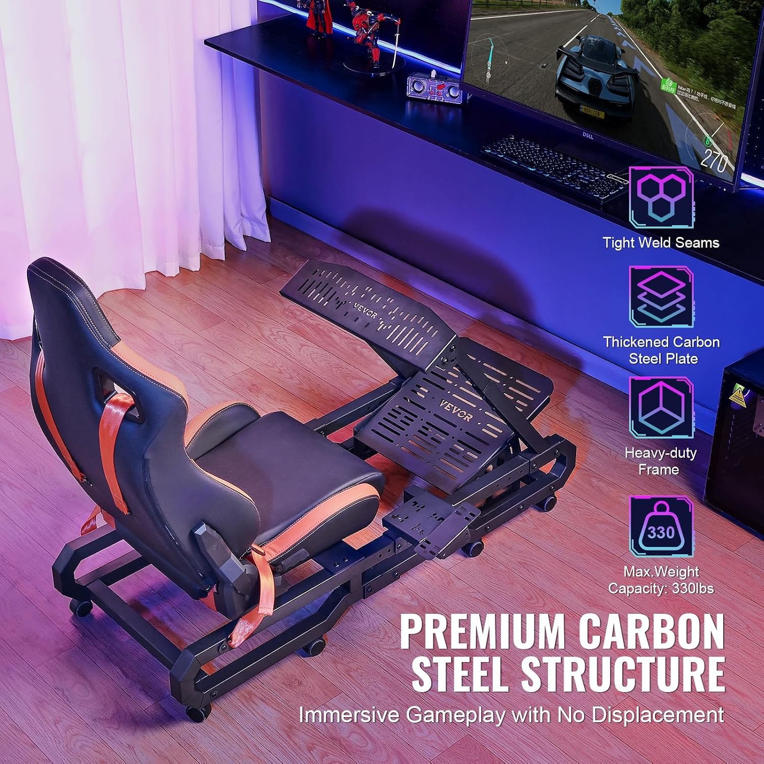 image:imageVEVOR Gaming Racing Wheel Stand Compatible with Logitech G923G920G29 amp Thrustmaster T248P HeavyDuty Adjustable Steering Wheel Stand Cockpit 330 lbs Capacity Compact for Sim Racing HeavyDuty Adjustable Steering Cockpit 330 lbs Capacity Compact for Sim Racing Premium Carbon SteelLarge Base with Wheels