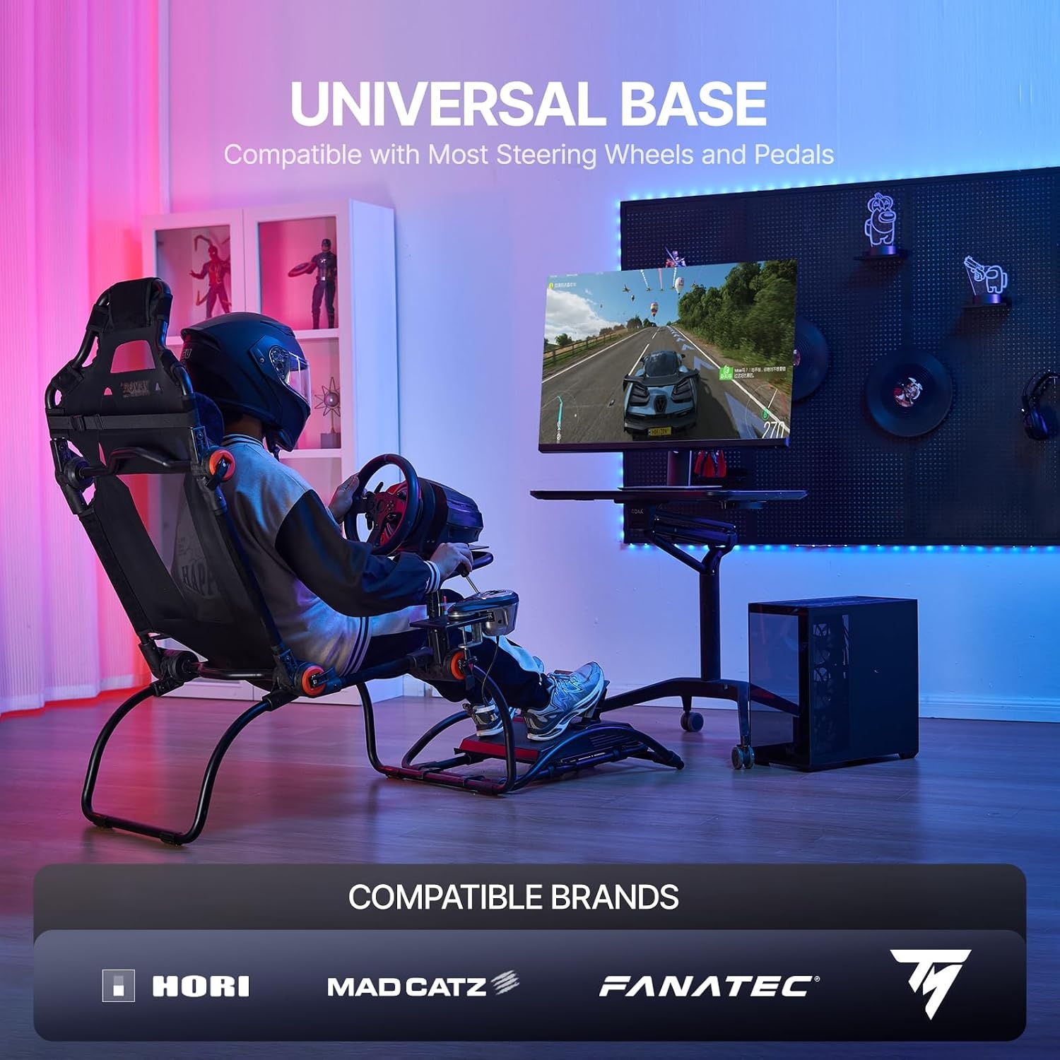 image:imageVEVOR Gaming Racing Wheel Stand Compatible with Logitech G923G920G29 amp Thrustmaster T248P HeavyDuty Adjustable Steering Wheel Stand Cockpit 330 lbs Capacity Compact for Sim Racing HeavyDuty Adjustable Steering Cockpit 330 lbs Capacity Compact for Sim Racing Premium Carbon SteelPortable Large Base