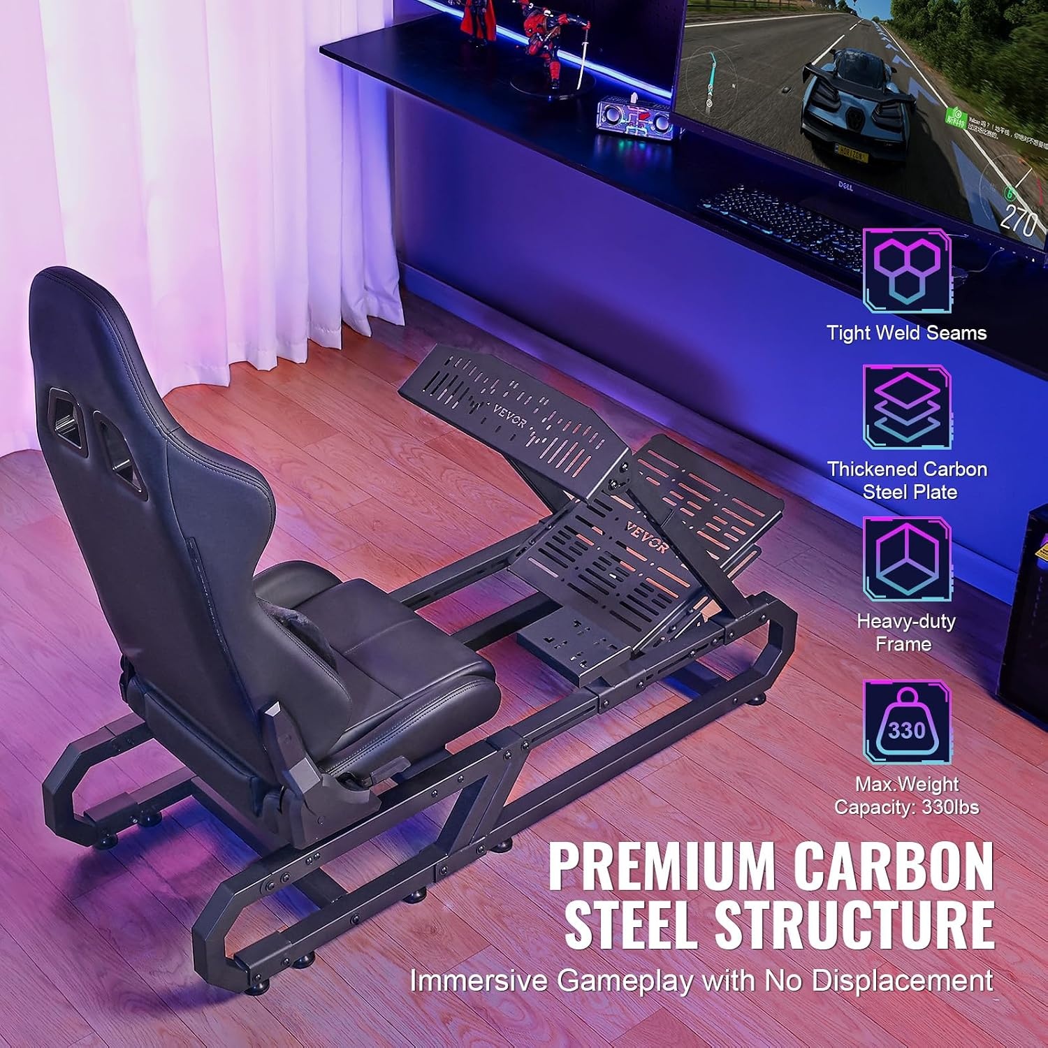 image:imageVEVOR Gaming Racing Wheel Stand Compatible with Logitech G923G920G29 amp Thrustmaster T248P HeavyDuty Adjustable Steering Wheel Stand Cockpit 330 lbs Capacity Compact for Sim Racing HeavyDuty Adjustable Steering Cockpit 330 lbs Capacity Compact for Sim Racing Premium Carbon SteelSmall Base without Wheels
