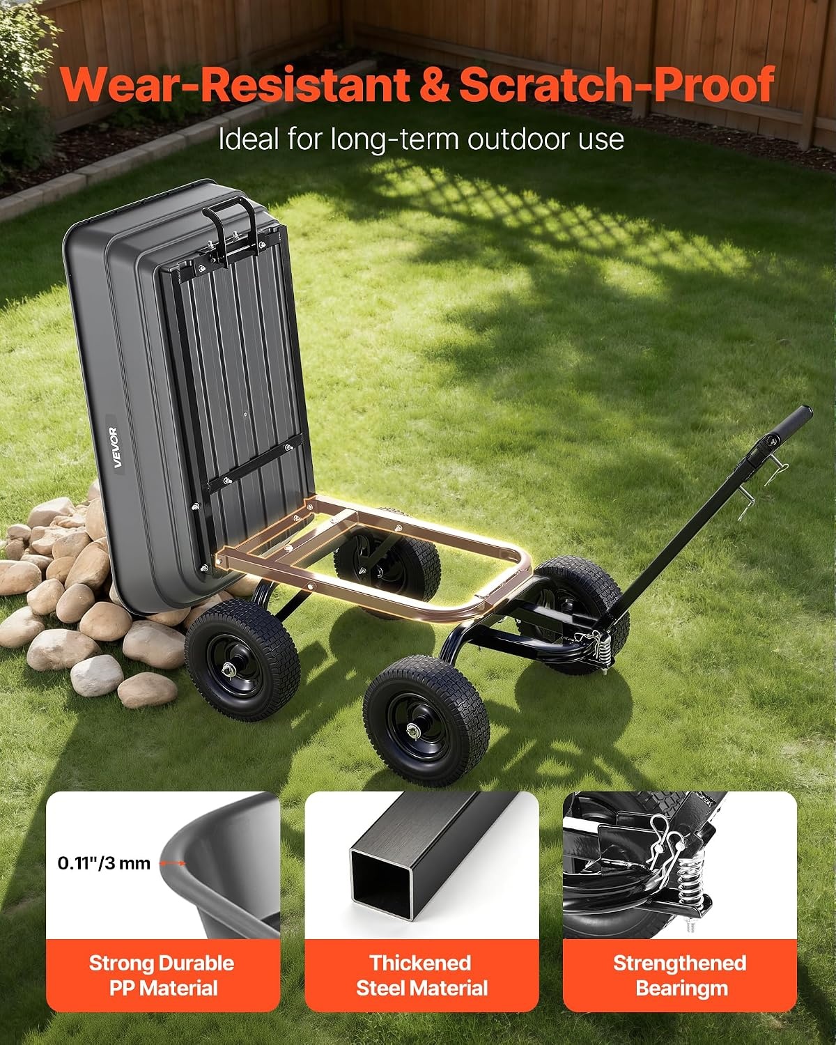 image:imageVEVOR Garden Dump Cart 1200 lbs Poly Dump Cart 7 Cu Ft Garden Carts Dumps Wagon with 2in1 Convertible Handle 90 QuickDumps Mechanism 180 Swivel Wheels Yard Wagon for Plants Soil Crops