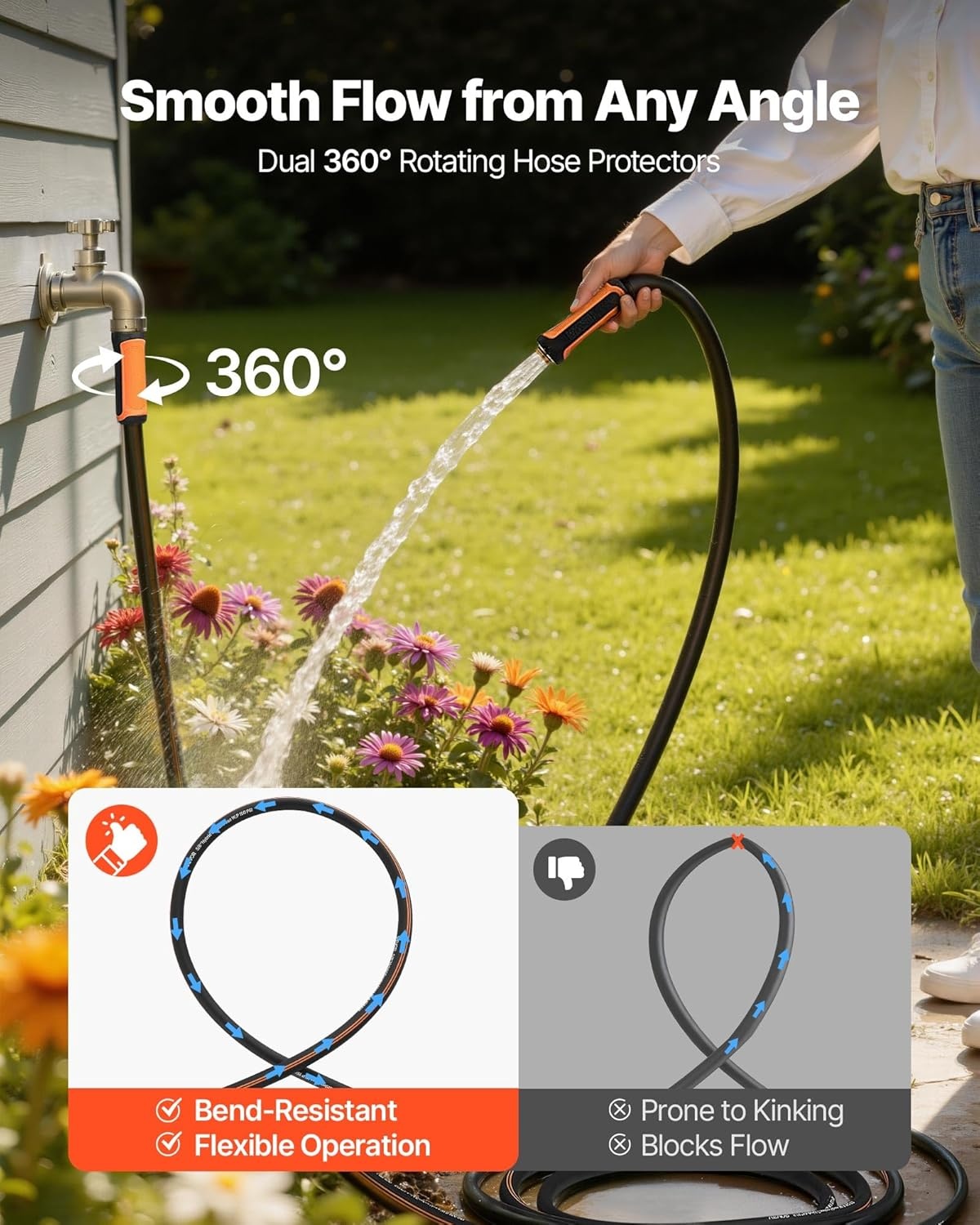 image:imageVEVOR Garden Hose 75 ft 58 Heavy Duty 4Layer Rubber Water Hose 150PSI Working amp 600PSI Burst Flexible amp Nonkink Outdoor Waterhose with 34 Fitting Lightweight Hoses for Gardening Cleaning75 ft