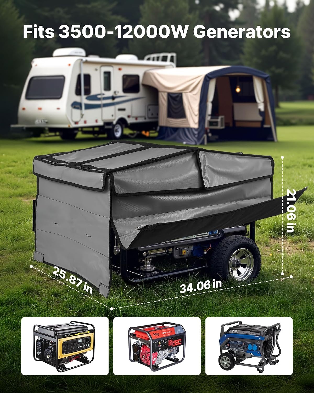image:imageVEVOR Generator Running Cover 34 x 26 x 21 Inch Waterproof Universal for Most Generators 350012000 Watt Generator Tent while running with Heavy Duty Thicken 420D Oxford Fabric GreyGrey