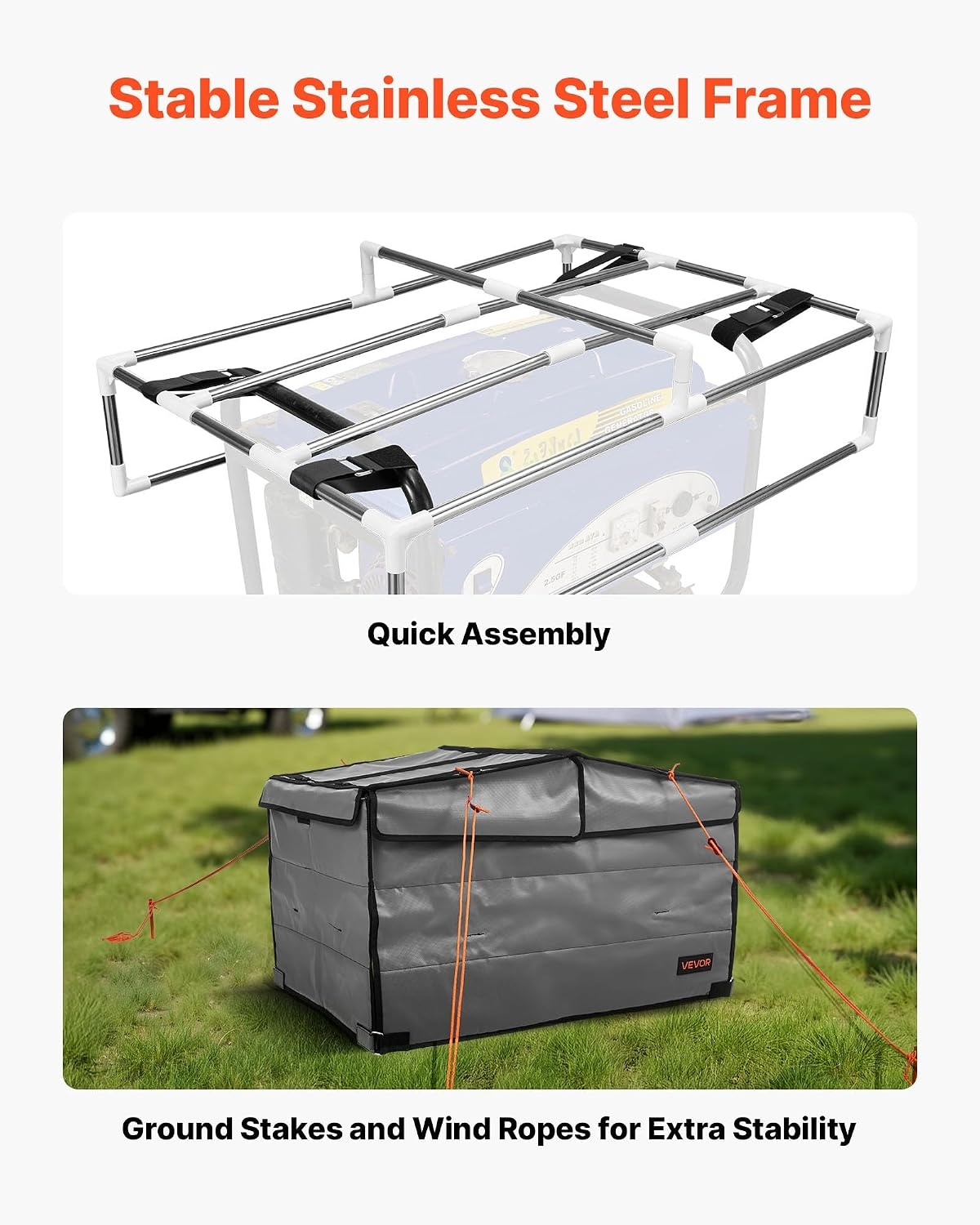 image:imageVEVOR Generator Running Cover 34 x 26 x 21 Inch Waterproof Universal for Most Generators 350012000 Watt Generator Tent while running with Heavy Duty Thicken 420D Oxford Fabric GreyGrey