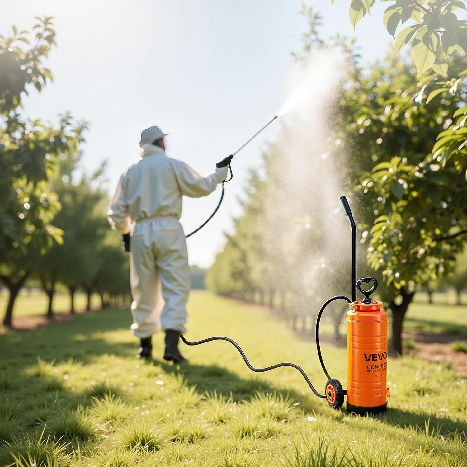 image:imageVEVOR Industrial Concrete Sprayer 35 Gallon Stainless Steel Sprayer Heavy Duty TriPoxy Pump Sprayers 205Wand with Ergonomic Gun Handle 48amp 120Hose 2 Brass Nozzles for Construction Garden35 Gal with Cart