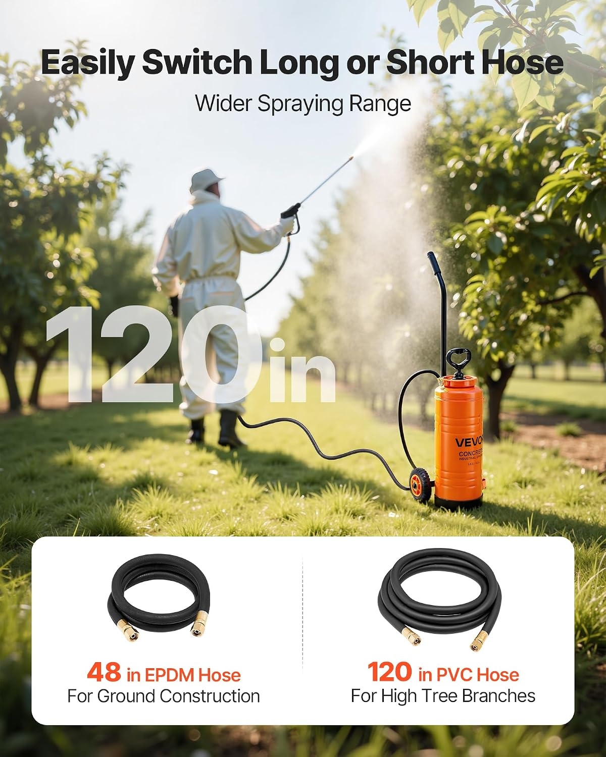 image:imageVEVOR Industrial Concrete Sprayer 35 Gallon Stainless Steel Sprayer Heavy Duty TriPoxy Pump Sprayers 205Wand with Ergonomic Gun Handle 48amp 120Hose 2 Brass Nozzles for Construction Garden35 Gal with Cart