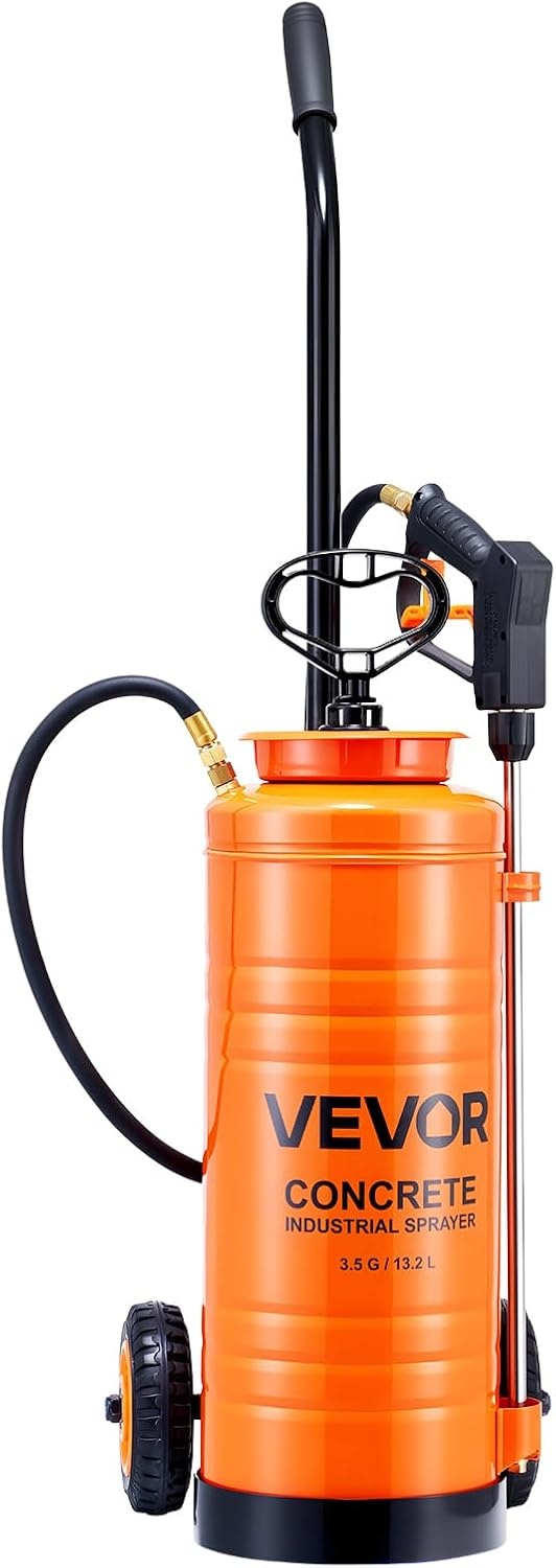 image:imageVEVOR Industrial Concrete Sprayer 35 Gallon Stainless Steel Sprayer Heavy Duty TriPoxy Pump Sprayers 205Wand with Ergonomic Gun Handle 48amp 120Hose 2 Brass Nozzles for Construction Garden35 Gal with Cart