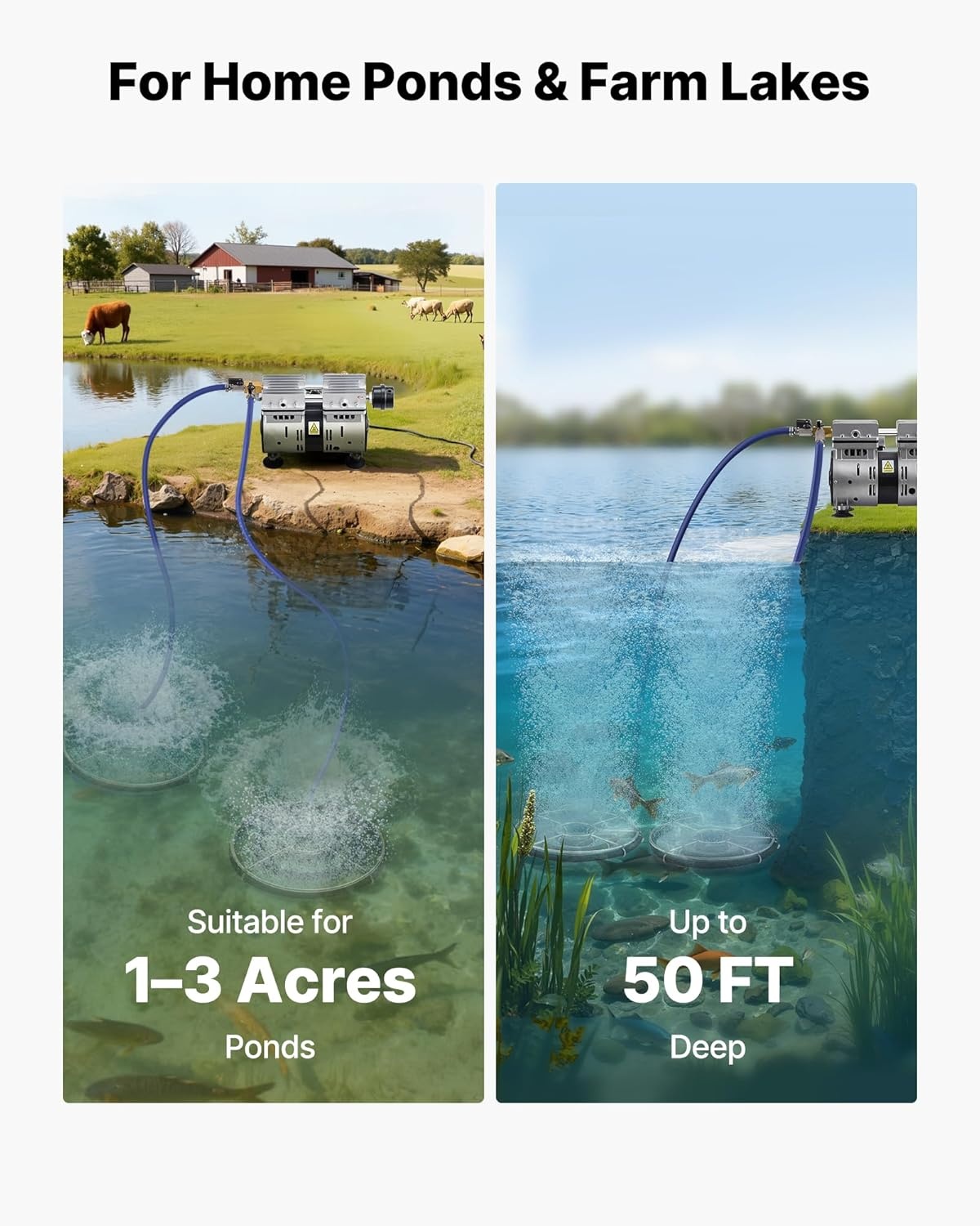 image:imageVEVOR Pond Aerator 550W Power 52CFM for Up to 3 Acre 50 Lake Pond Aeration Kit Includes 34 HP Compressor amp Timer amp Valves Air Compressor for Deep Water Oxygen Circulation for Pond Lake52CFM2 Nano diffusers