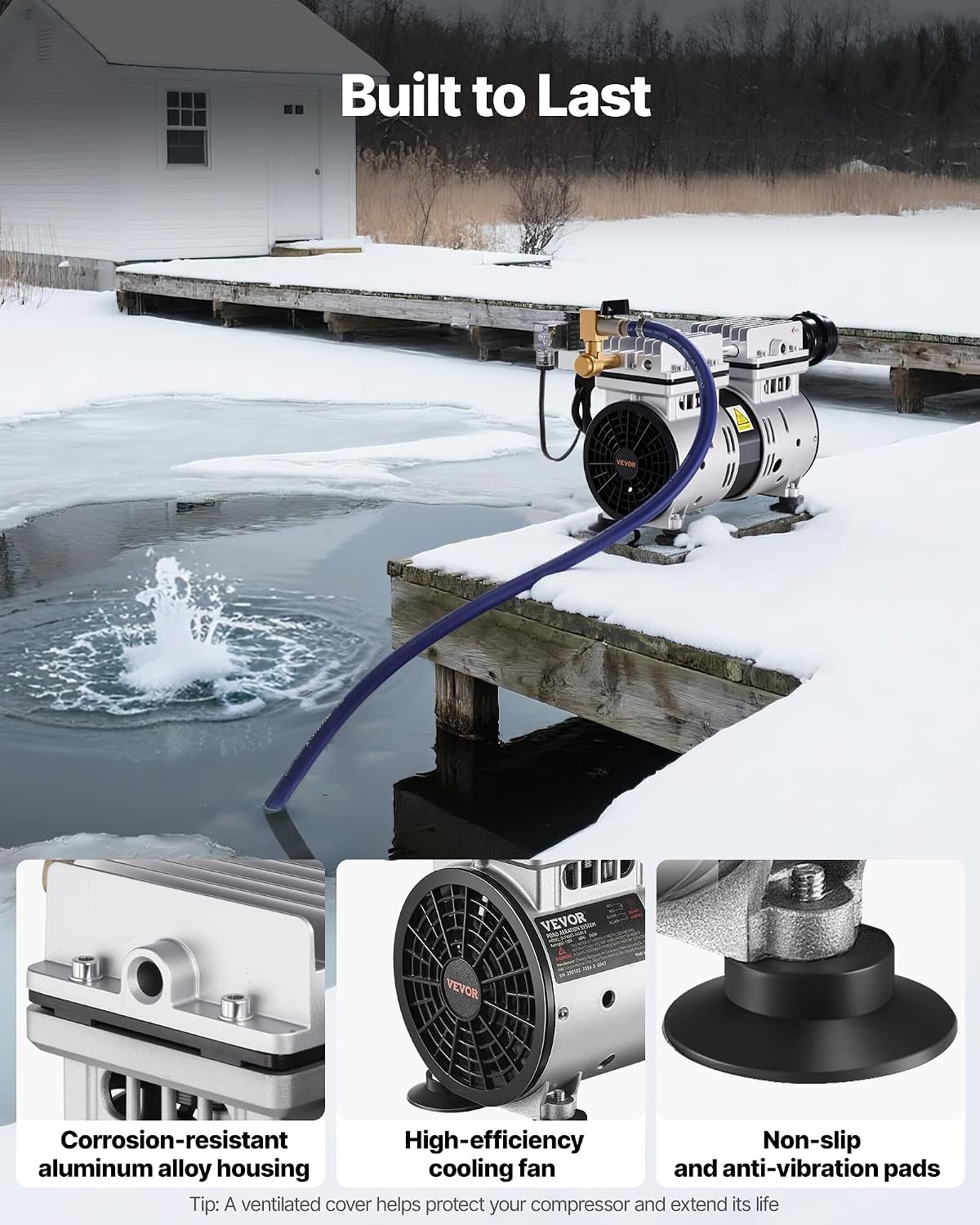 image:imageVEVOR Pond Aerator 550W Power 52CFM for Up to 3 Acre 50 Lake Pond Aeration Kit Includes 34 HP Compressor amp Timer amp Valves Air Compressor for Deep Water Oxygen Circulation for Pond LakeNo diffuser
