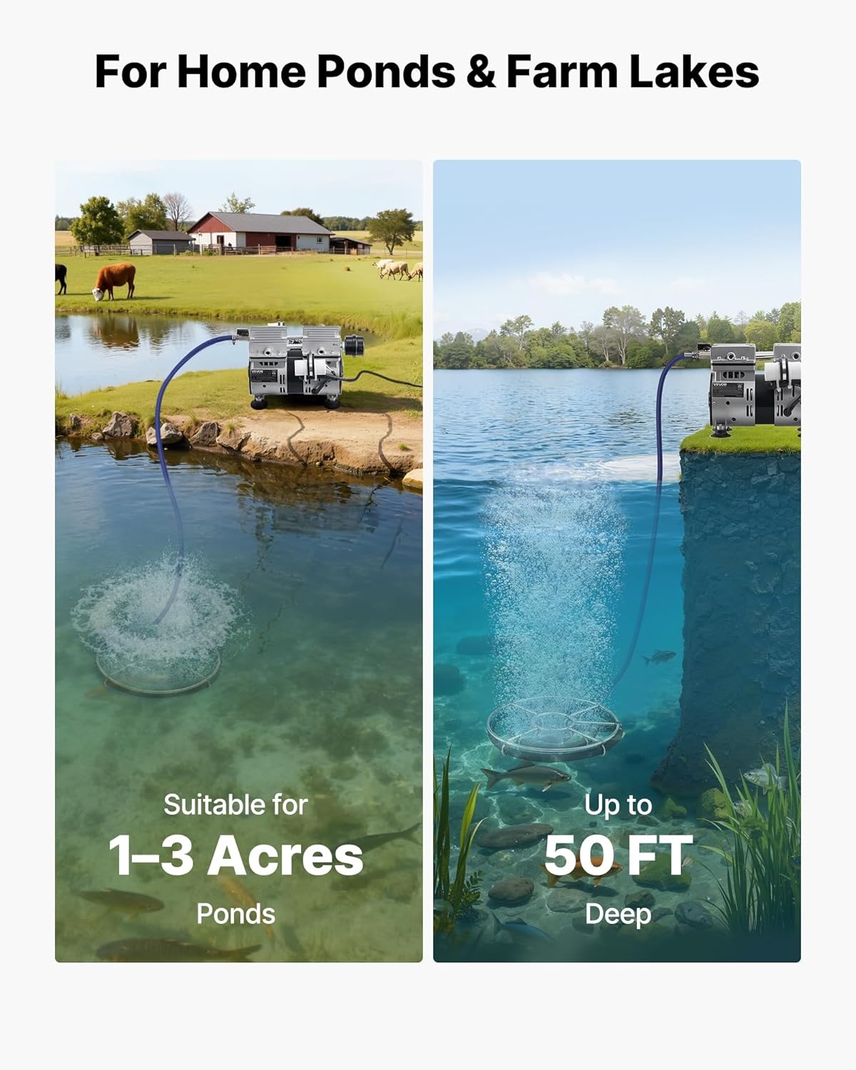 image:imageVEVOR Pond Aerator 550W Power 52CFM for Up to 3 Acre 50 Lake Pond Aeration Kit Includes 34 HP Compressor amp Timer amp Valves Air Compressor for Deep Water Oxygen Circulation for Pond Lake52CFM1 Nano diffuser