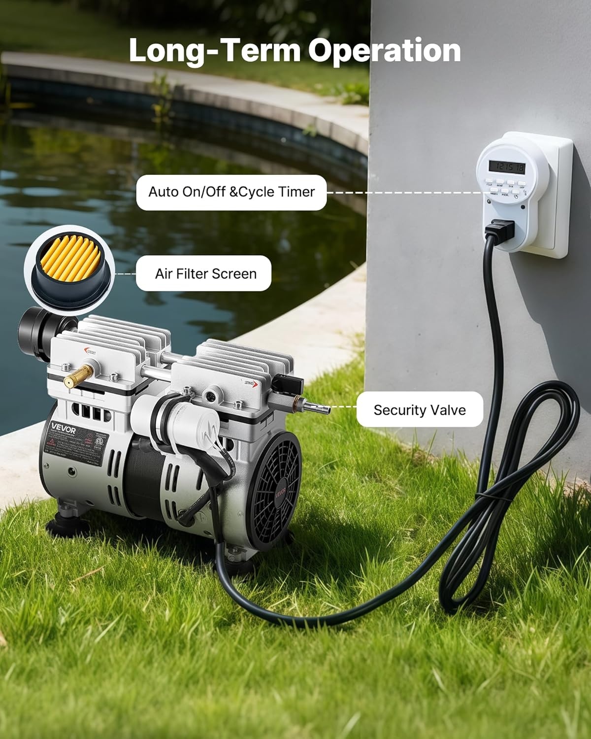 image:imageVEVOR Pond Aerator 550W Power 52CFM for Up to 3 Acre 50 Lake Pond Aeration Kit Includes 34 HP Compressor amp Timer amp Valves Air Compressor for Deep Water Oxygen Circulation for Pond Lake52CFM1 Nano diffuser