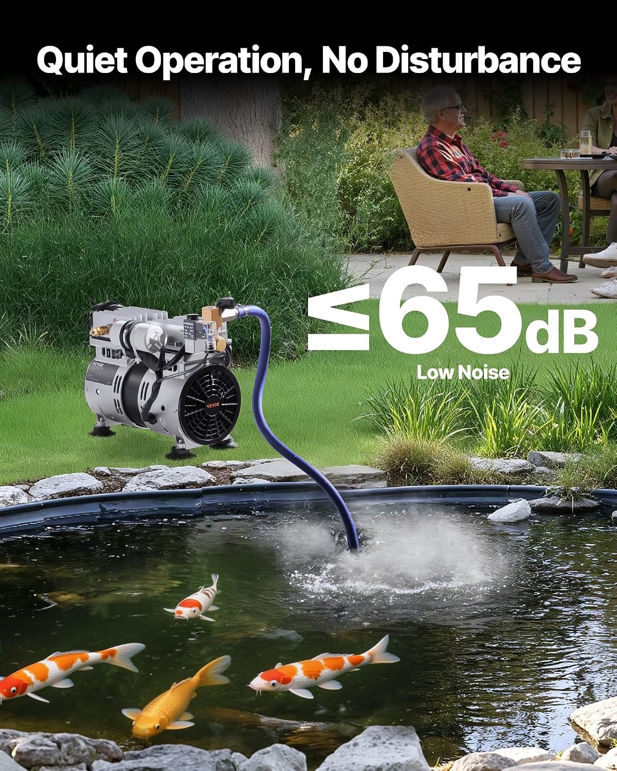 image:imageVEVOR Pond Aerator 550W Power 52CFM for Up to 3 Acre 50 Lake Pond Aeration Kit Includes 34 HP Compressor amp Timer amp Valves Air Compressor for Deep Water Oxygen Circulation for Pond LakeNo diffuser