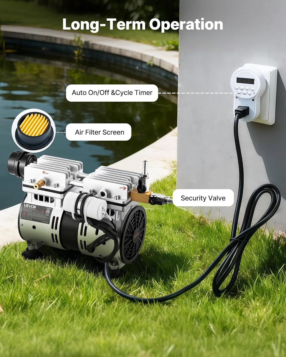 image:imageVEVOR Pond Aerator 550W Power 52CFM for Up to 3 Acre 50 Lake Pond Aeration Kit Includes 34 HP Compressor amp Timer amp Valves Air Compressor for Deep Water Oxygen Circulation for Pond Lake52CFM2 Nano diffusers