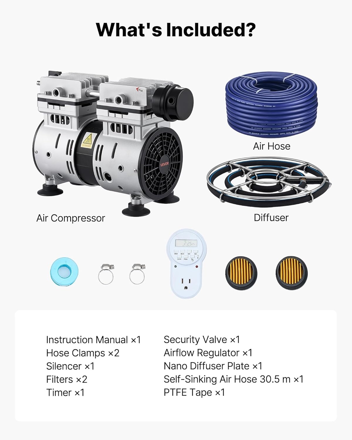 image:imageVEVOR Pond Aerator 550W Power 52CFM for Up to 3 Acre 50 Lake Pond Aeration Kit Includes 34 HP Compressor amp Timer amp Valves Air Compressor for Deep Water Oxygen Circulation for Pond Lake52CFM1 Nano diffuser