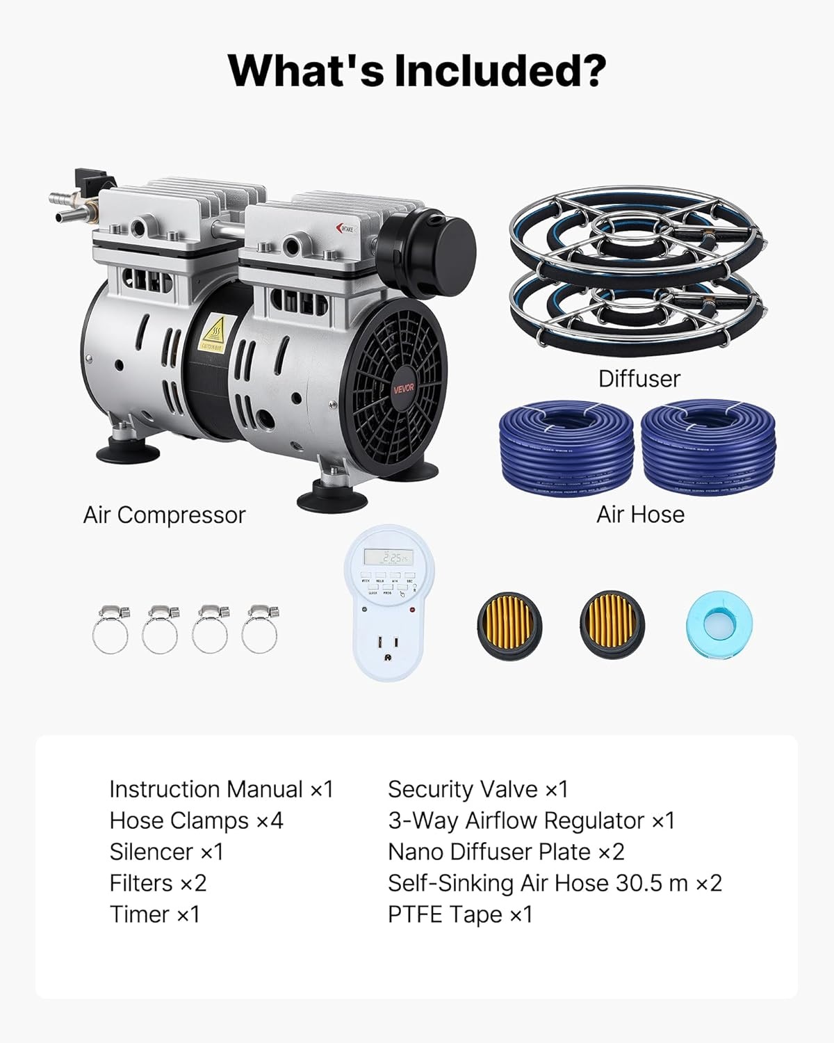 image:imageVEVOR Pond Aerator 550W Power 52CFM for Up to 3 Acre 50 Lake Pond Aeration Kit Includes 34 HP Compressor amp Timer amp Valves Air Compressor for Deep Water Oxygen Circulation for Pond Lake52CFM2 Nano diffusers