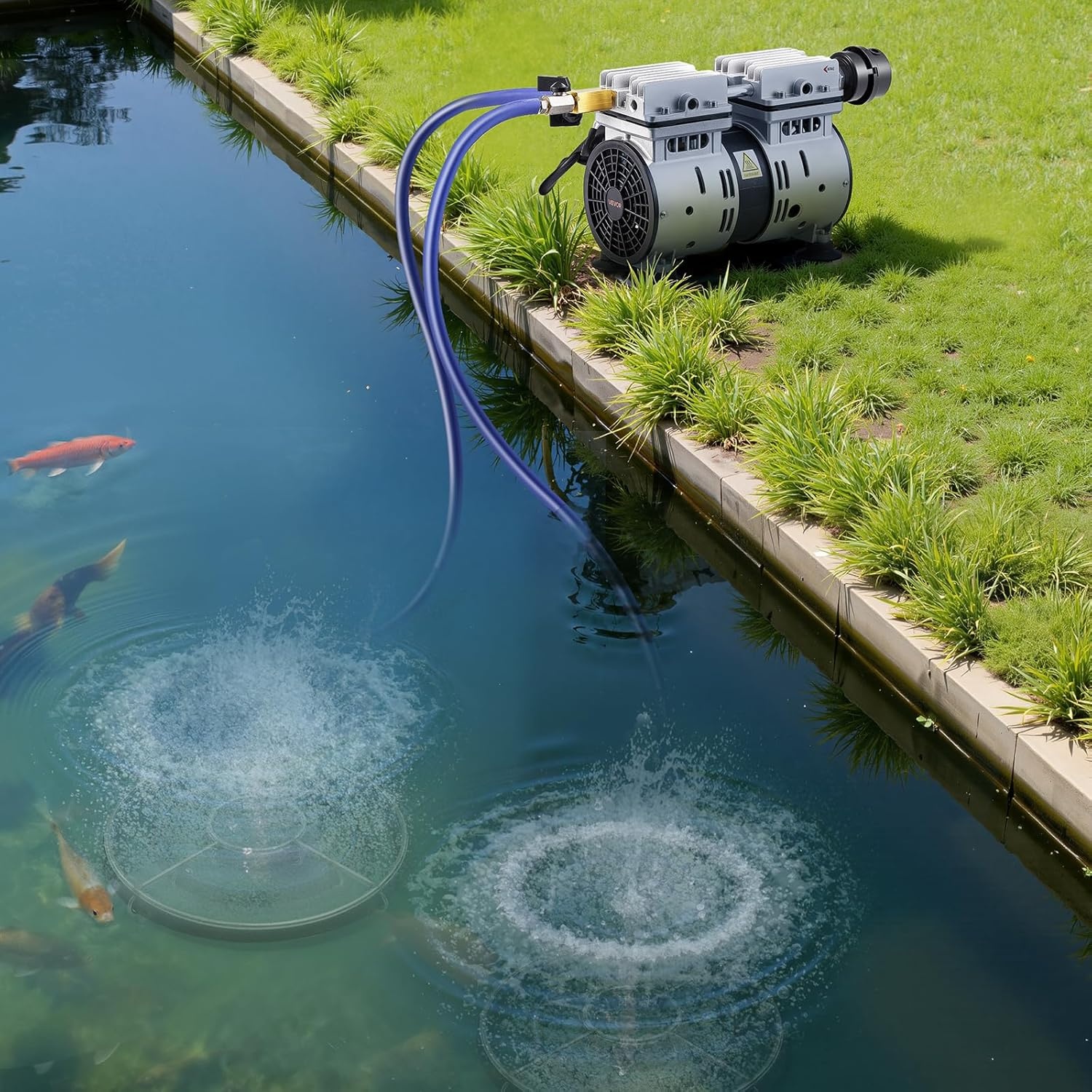 image:imageVEVOR Pond Aerator 550W Power 52CFM for Up to 3 Acre 50 Lake Pond Aeration Kit Includes 34 HP Compressor amp Timer amp Valves Air Compressor for Deep Water Oxygen Circulation for Pond Lake52CFM2 Nano diffusers