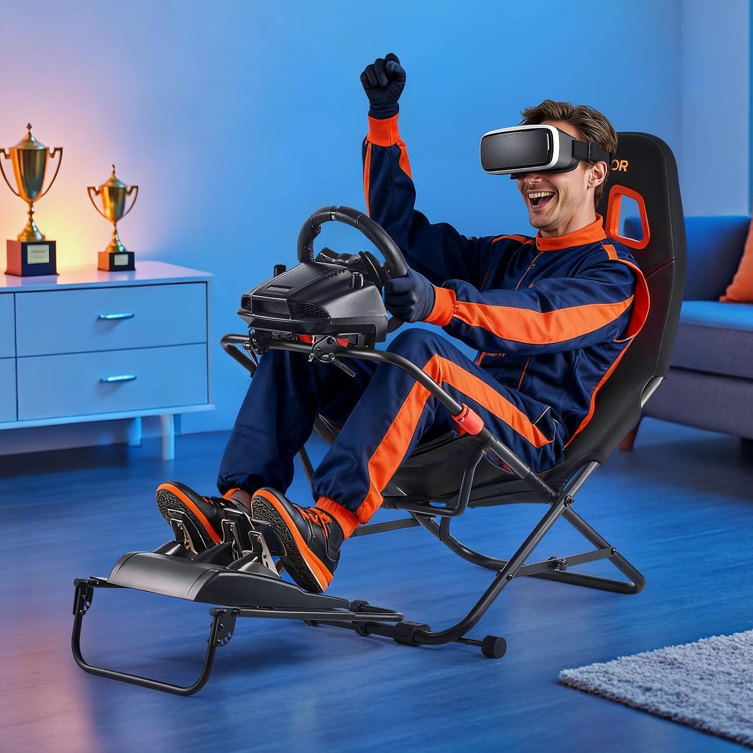 image:imageVEVOR Racing Wheel Stand Adjustable amp Foldable Simulator Stand for Logitech G29 G27 G920 G923 Thrustmaster T300RS T300GT T248 TSPC TSXW Gaming CockpitPedals Simulator NOT Included Fit for Logitech G29 G27 G920 G923 Thrustmaster T300RS T300GT T248 TSPC TSXW Gaming Cockpit Pedals Simulator NOT IncludedPortable Cockpit