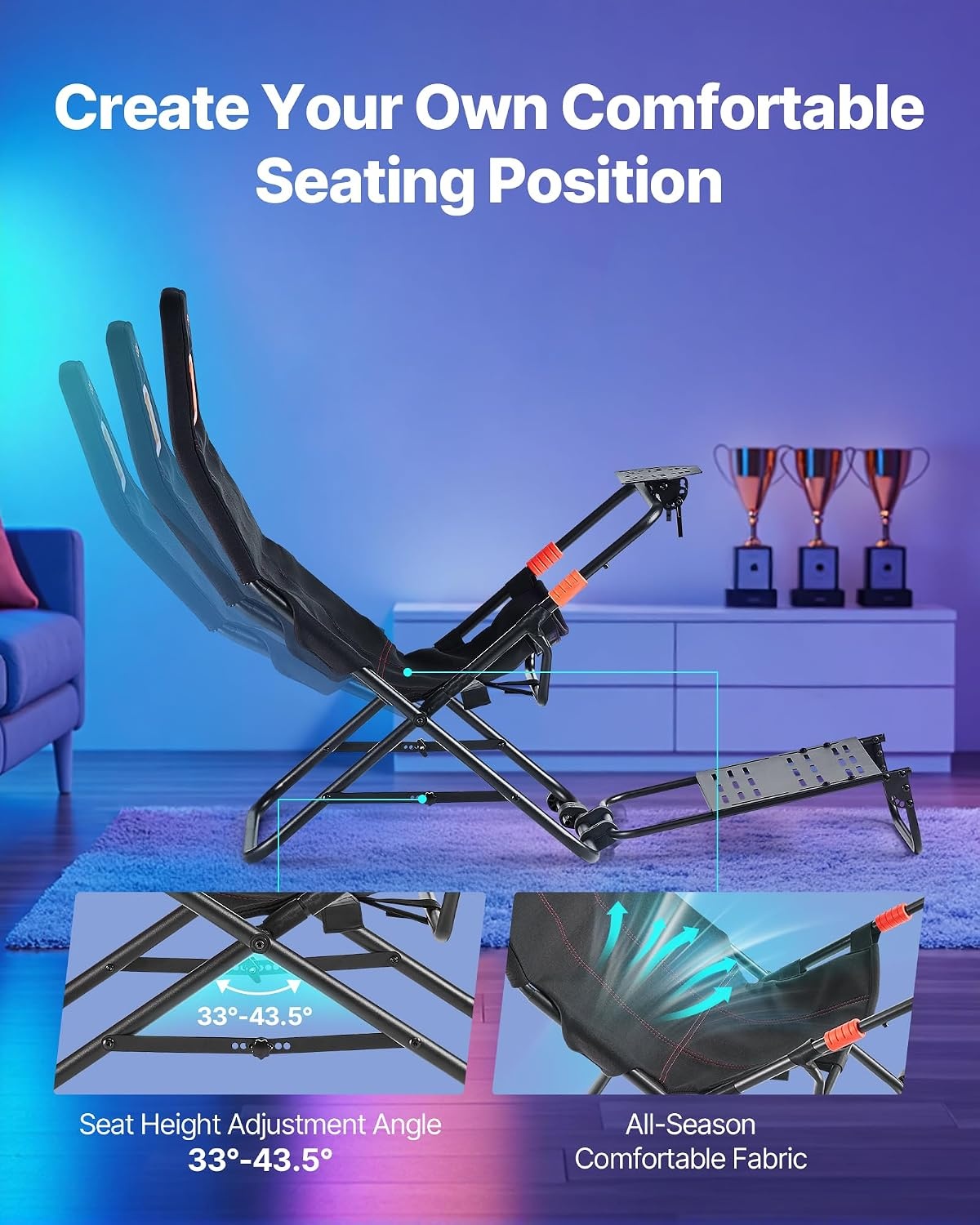 image:imageVEVOR Racing Wheel Stand Adjustable amp Foldable Simulator Stand for Logitech G29 G27 G920 G923 Thrustmaster T300RS T300GT T248 TSPC TSXW Gaming CockpitPedals Simulator NOT Included Fit for Logitech G29 G27 G920 G923 Thrustmaster T300RS T300GT T248 TSPC TSXW Gaming Cockpit Pedals Simulator NOT IncludedPortable Cockpit