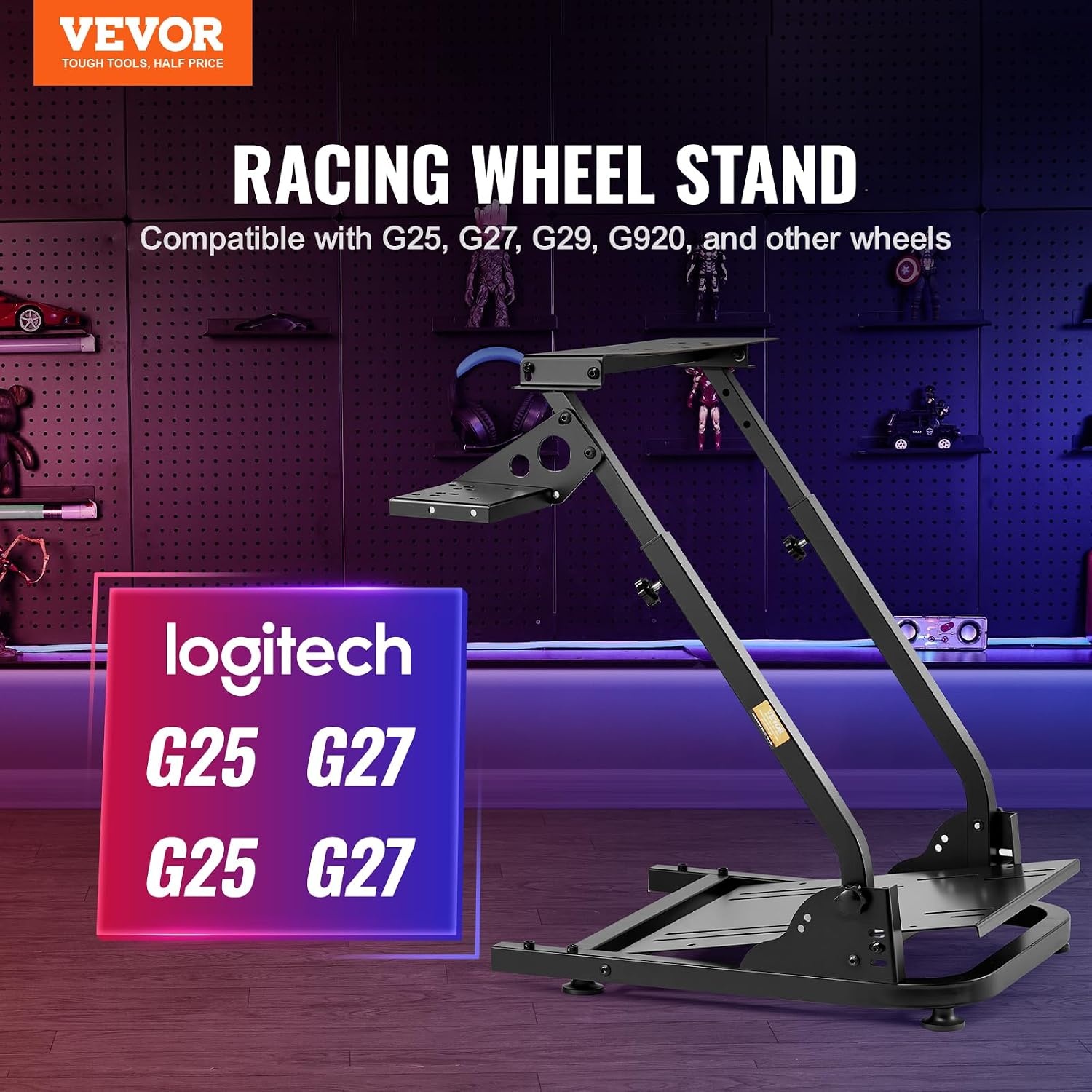 image:imageVEVOR Racing Wheel Stand Adjustable amp Foldable Simulator Stand for Logitech G29 G27 G920 G923 Thrustmaster T300RS T300GT T248 TSPC TSXW Gaming CockpitPedals Simulator NOT Included Fit for Logitech G29 G27 G920 G923 Thrustmaster T300RS T300GT T248 TSPC TSXW Gaming Cockpit Pedals Simulator NOT IncludedLshaped lite