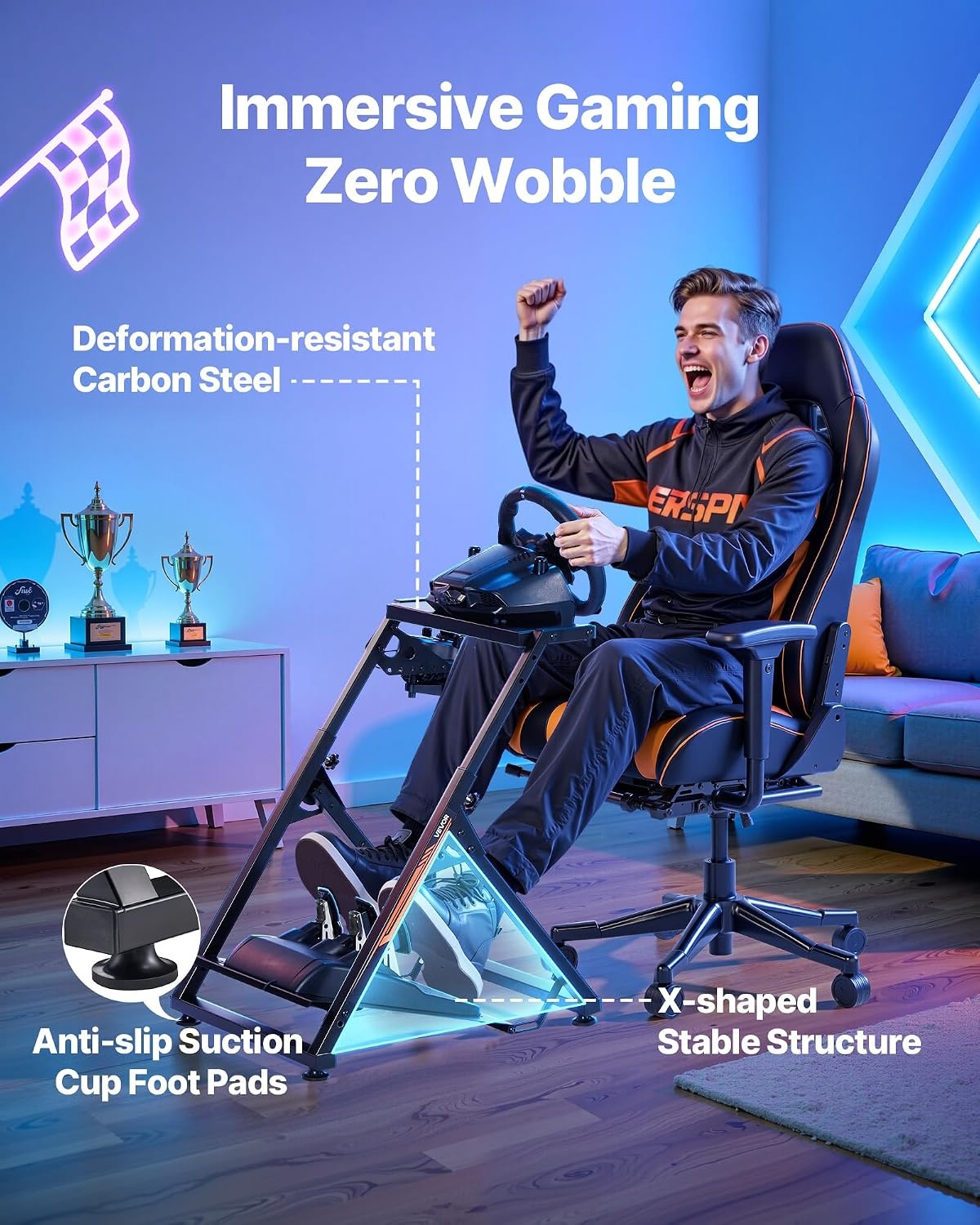 image:imageVEVOR Racing Wheel Stand Adjustable amp Foldable Simulator Stand for Logitech G29 G27 G920 G923 Thrustmaster T300RS T300GT T248 TSPC TSXW Gaming CockpitPedals Simulator NOT Included Fit for Logitech G29 G27 G920 G923 Thrustmaster T300RS T300GT T248 TSPC TSXW Gaming Cockpit Pedals Simulator NOT IncludedXshaped lite
