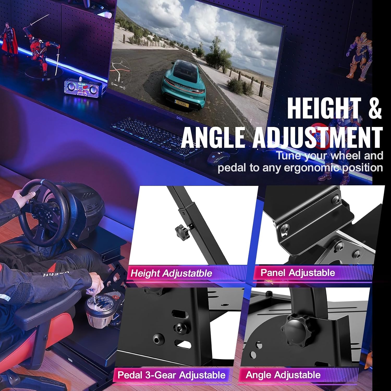 image:imageVEVOR Racing Wheel Stand Adjustable amp Foldable Simulator Stand for Logitech G29 G27 G920 G923 Thrustmaster T300RS T300GT T248 TSPC TSXW Gaming CockpitPedals Simulator NOT Included Fit for Logitech G29 G27 G920 G923 Thrustmaster T300RS T300GT T248 TSPC TSXW Gaming Cockpit Pedals Simulator NOT IncludedLshaped lite