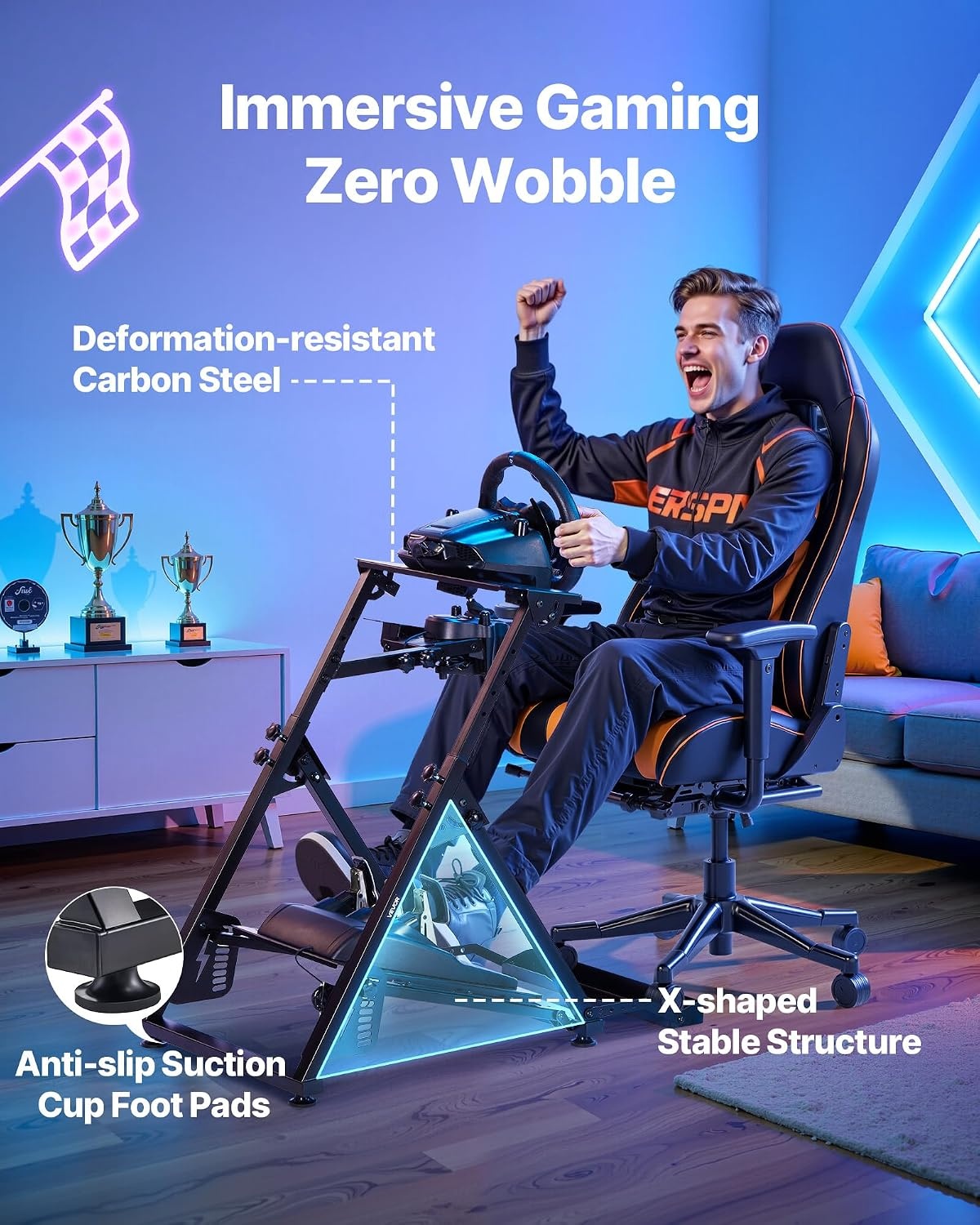 image:imageVEVOR Racing Wheel Stand Adjustable amp Foldable Simulator Stand for Logitech G29 G27 G920 G923 Thrustmaster T300RS T300GT T248 TSPC TSXW Gaming CockpitPedals Simulator NOT Included Fit for Logitech G29 G27 G920 G923 Thrustmaster T300RS T300GT T248 TSPC TSXW Gaming Cockpit Pedals Simulator NOT IncludedXshaped Pro