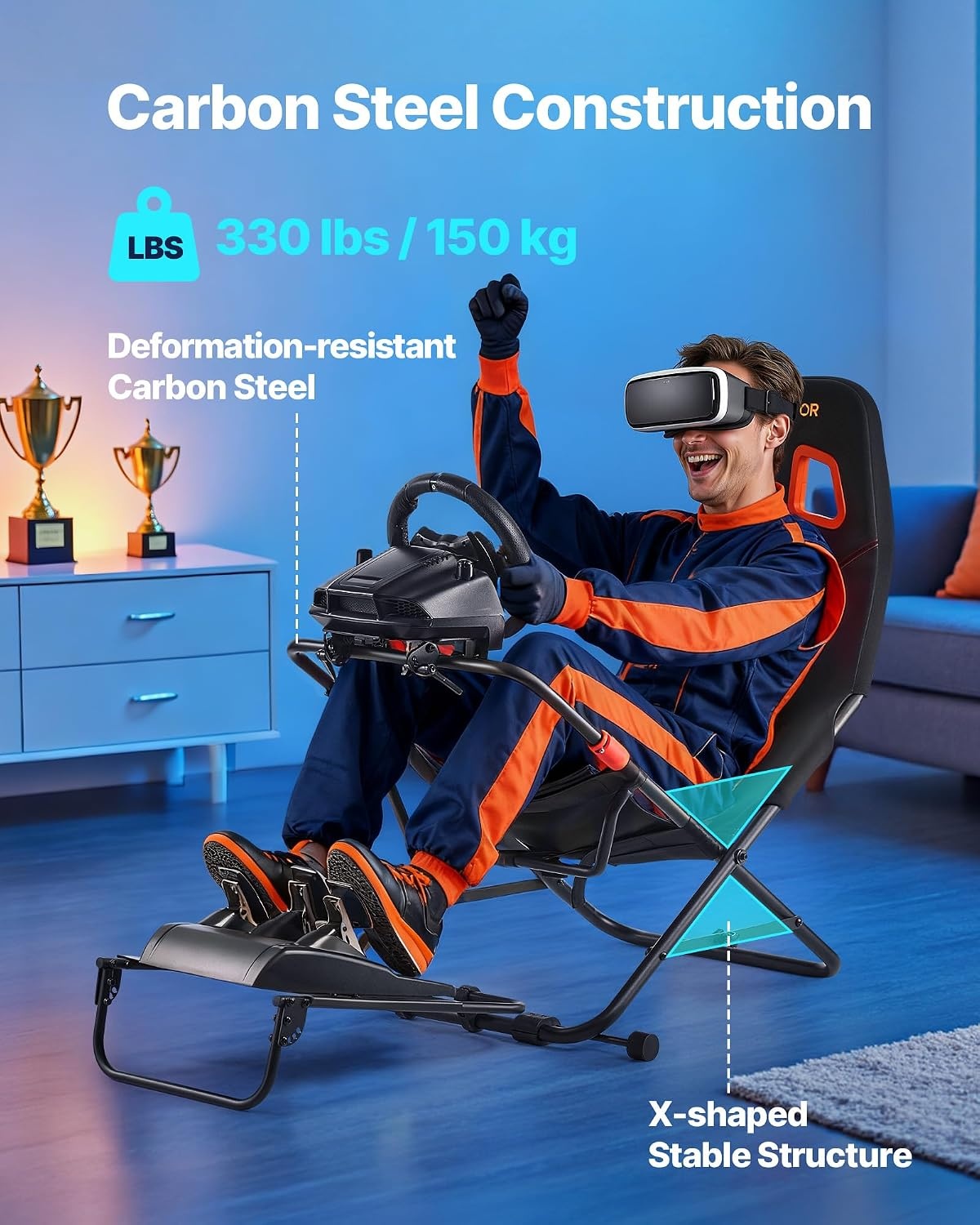 image:imageVEVOR Racing Wheel Stand Adjustable amp Foldable Simulator Stand for Logitech G29 G27 G920 G923 Thrustmaster T300RS T300GT T248 TSPC TSXW Gaming CockpitPedals Simulator NOT Included Fit for Logitech G29 G27 G920 G923 Thrustmaster T300RS T300GT T248 TSPC TSXW Gaming Cockpit Pedals Simulator NOT IncludedPortable Cockpit
