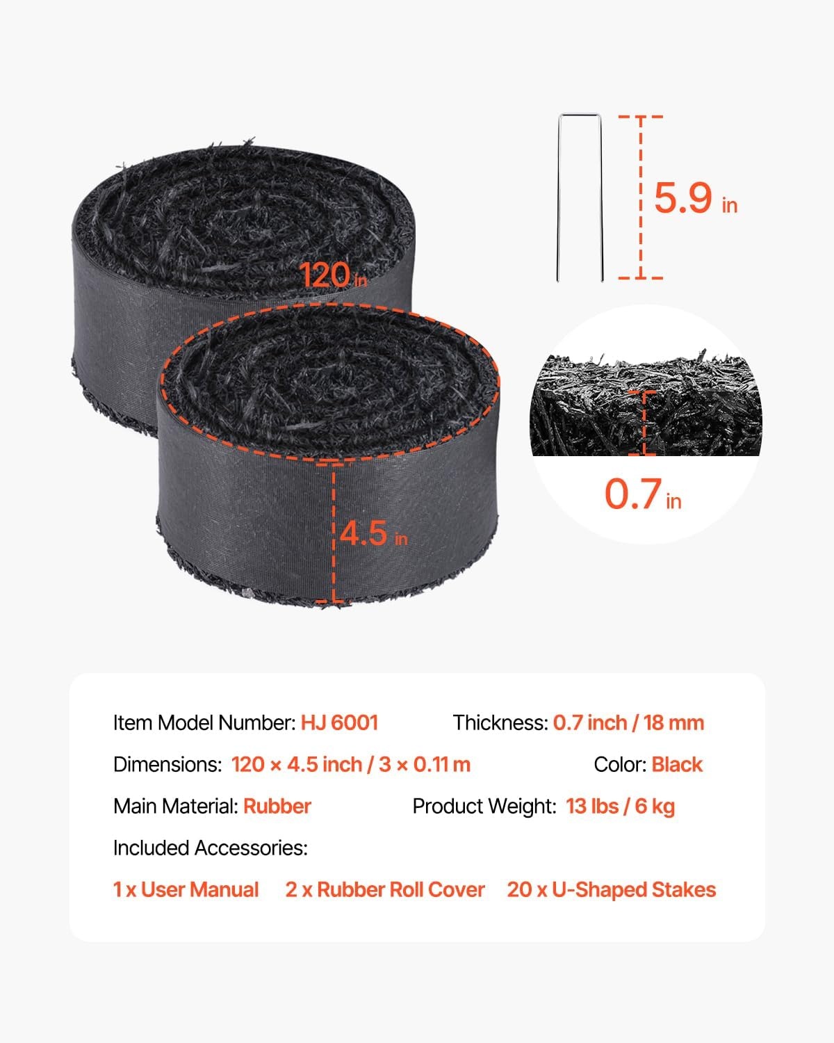 image:imageVEVOR Rubber Mulch Mat Roll 96 x 22 in Recycled Rubber Mulch Mat 05 Thick Cuttable Reduced Weed Growth NaturalLooking Weed Barrier Mat Permanent Walkway Pathway for Landscaping120 x 45 in