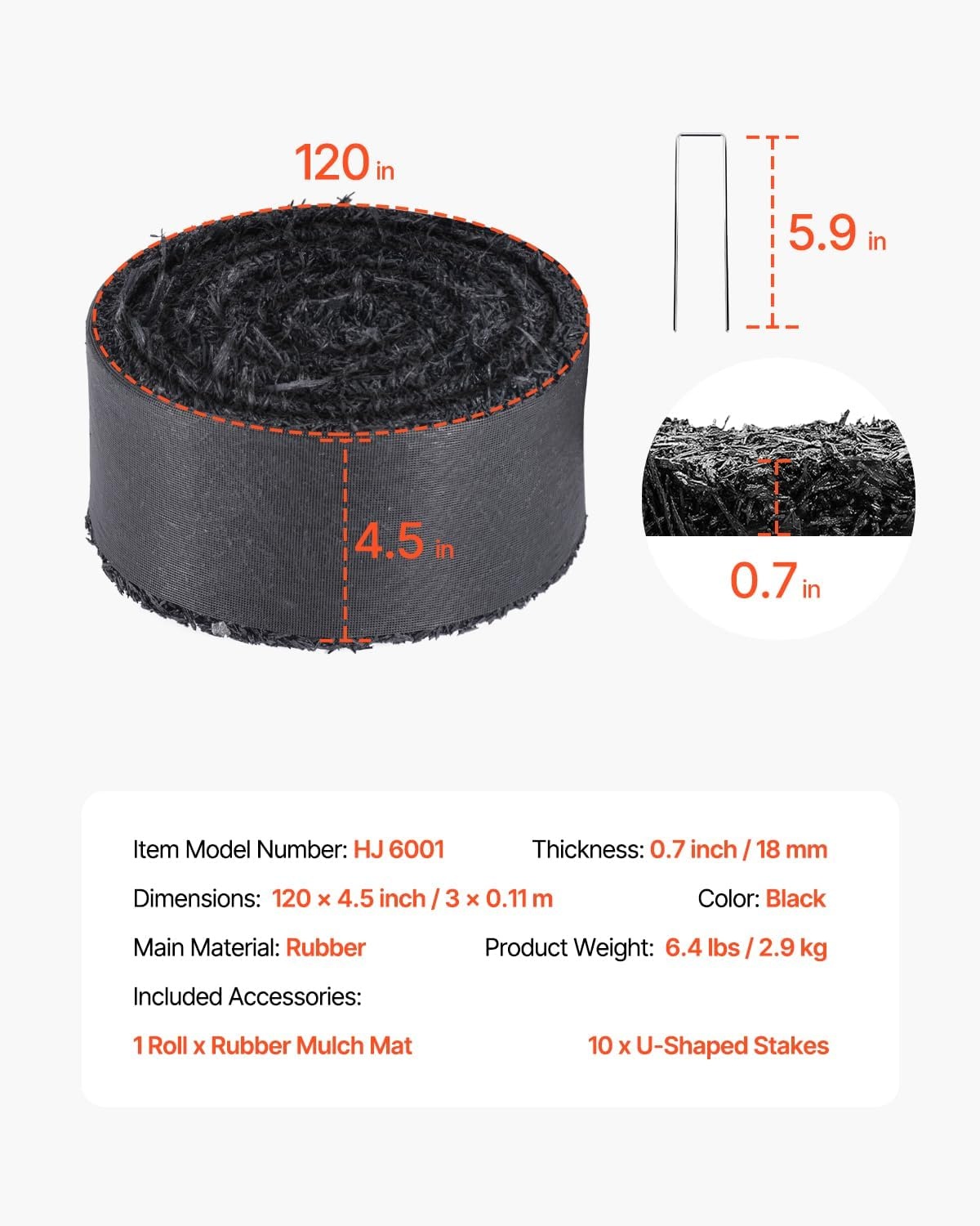 image:imageVEVOR Rubber Mulch Mat Roll 96 x 22 in Recycled Rubber Mulch Mat 05 Thick Cuttable Reduced Weed Growth NaturalLooking Weed Barrier Mat Permanent Walkway Pathway for Landscaping120 x 45 in