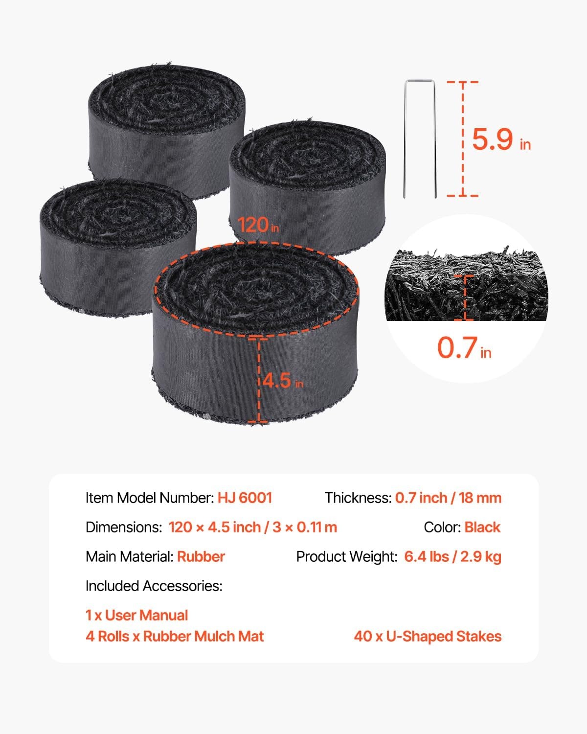 image:imageVEVOR Rubber Mulch Mat Roll 96 x 22 in Recycled Rubber Mulch Mat 05 Thick Cuttable Reduced Weed Growth NaturalLooking Weed Barrier Mat Permanent Walkway Pathway for Landscaping120 x 45 in