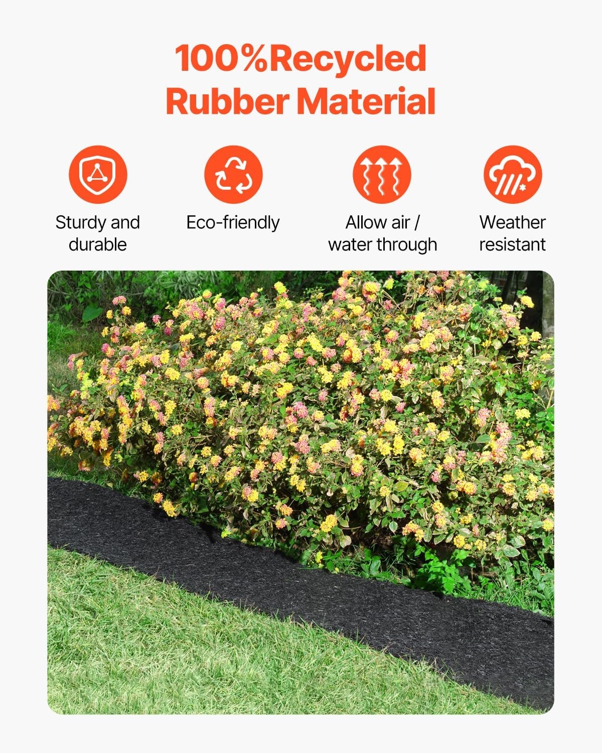 image:imageVEVOR Rubber Mulch Mat Roll 96 x 22 in Recycled Rubber Mulch Mat 05 Thick Cuttable Reduced Weed Growth NaturalLooking Weed Barrier Mat Permanent Walkway Pathway for Landscaping120 x 45 in