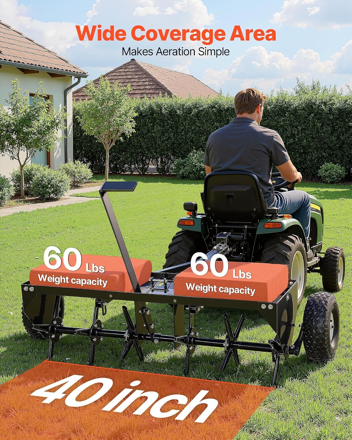 image:imageVEVOR Tow Behind Plug Aerator 40 in Lawn Core Aerator Tool Universal Hitch 150lbs Weight Capacity Heavy Duty Pull Behind Spike Aerators with Tray amp 106 in Wheels for Farmland amp Garden TractorsCore Aerator 40in
